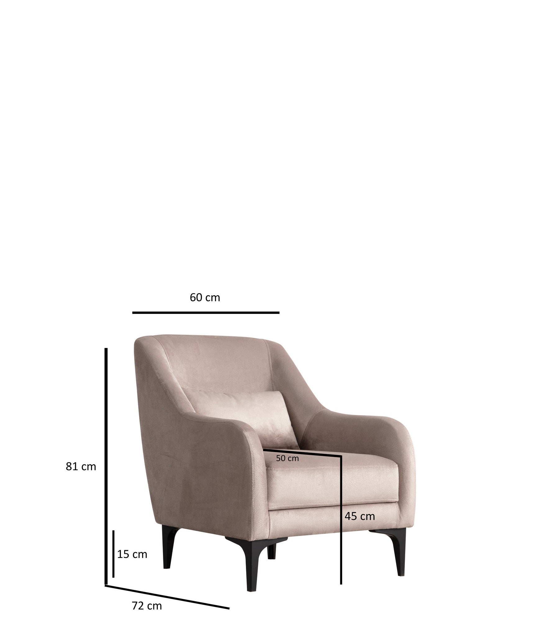 Poltrona Elegante, Bege, 60 x 72 x 81 cm | Estrutura em madeira de faia e aglomerado, 100% poliéster, almofada de espuma macia | Elegante e confortável para sala de estar