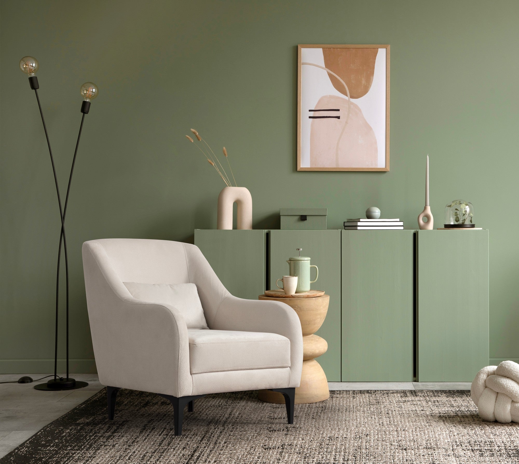 Poltrona Elegante, Cru, 60 x 72 x 81 cm | Estrutura em madeira de faia e aglomerado, 100% poliéster, almofada de espuma macia | Perfeita para sala de estar e escritório