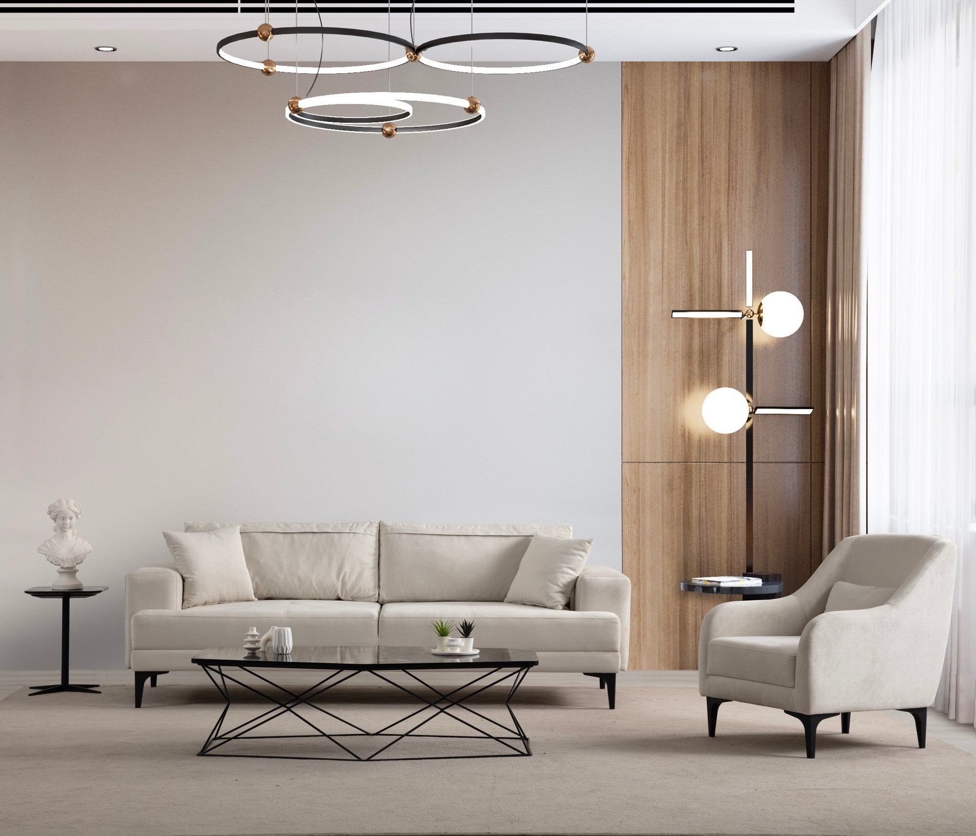 Poltrona Elegante, Cru, 60 x 72 x 81 cm | Estrutura em madeira de faia e aglomerado, 100% poliéster, almofada de espuma macia | Perfeita para sala de estar e escritório