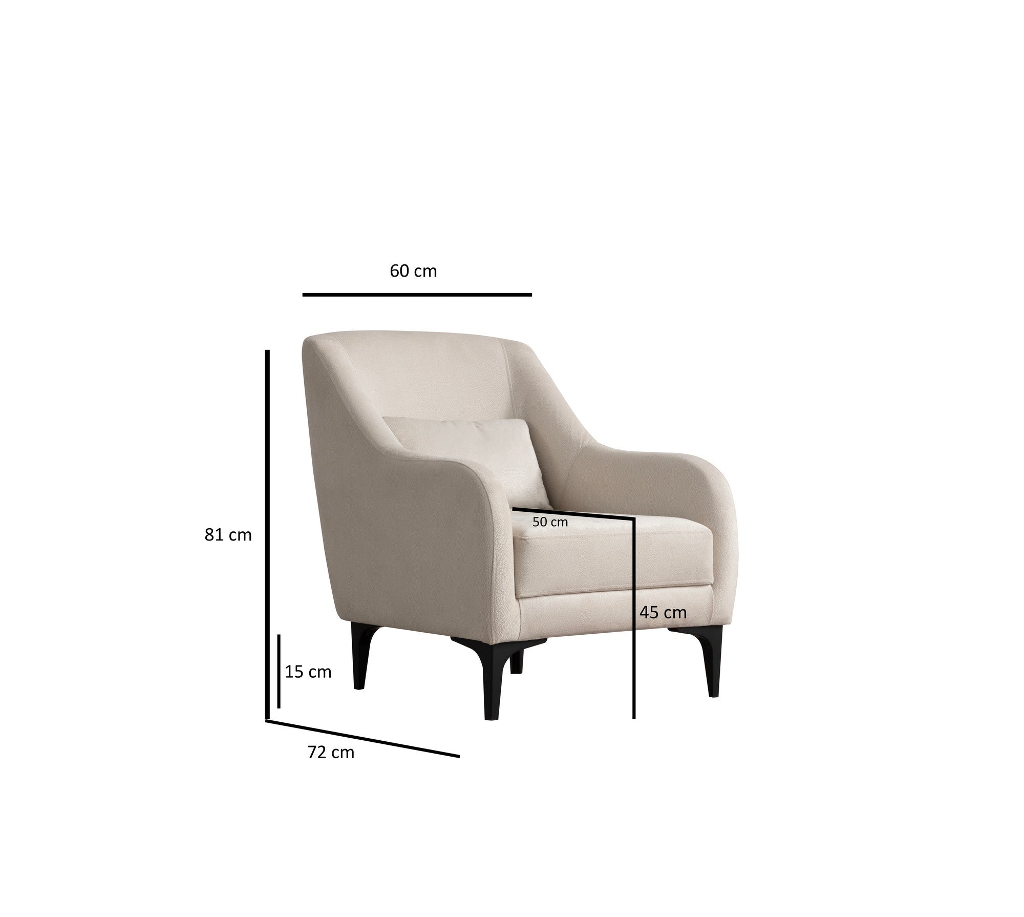 Poltrona Elegante, Cru, 60 x 72 x 81 cm | Estrutura em madeira de faia e aglomerado, 100% poliéster, almofada de espuma macia | Perfeita para sala de estar e escritório