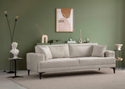 Sofá elegante de 3 lugares, cor crua, 234 x 100 x 78 cm | Estrutura em madeira de faia, 100% poliéster, almofadas de espuma macia | Perfeito para salas de estar modernas