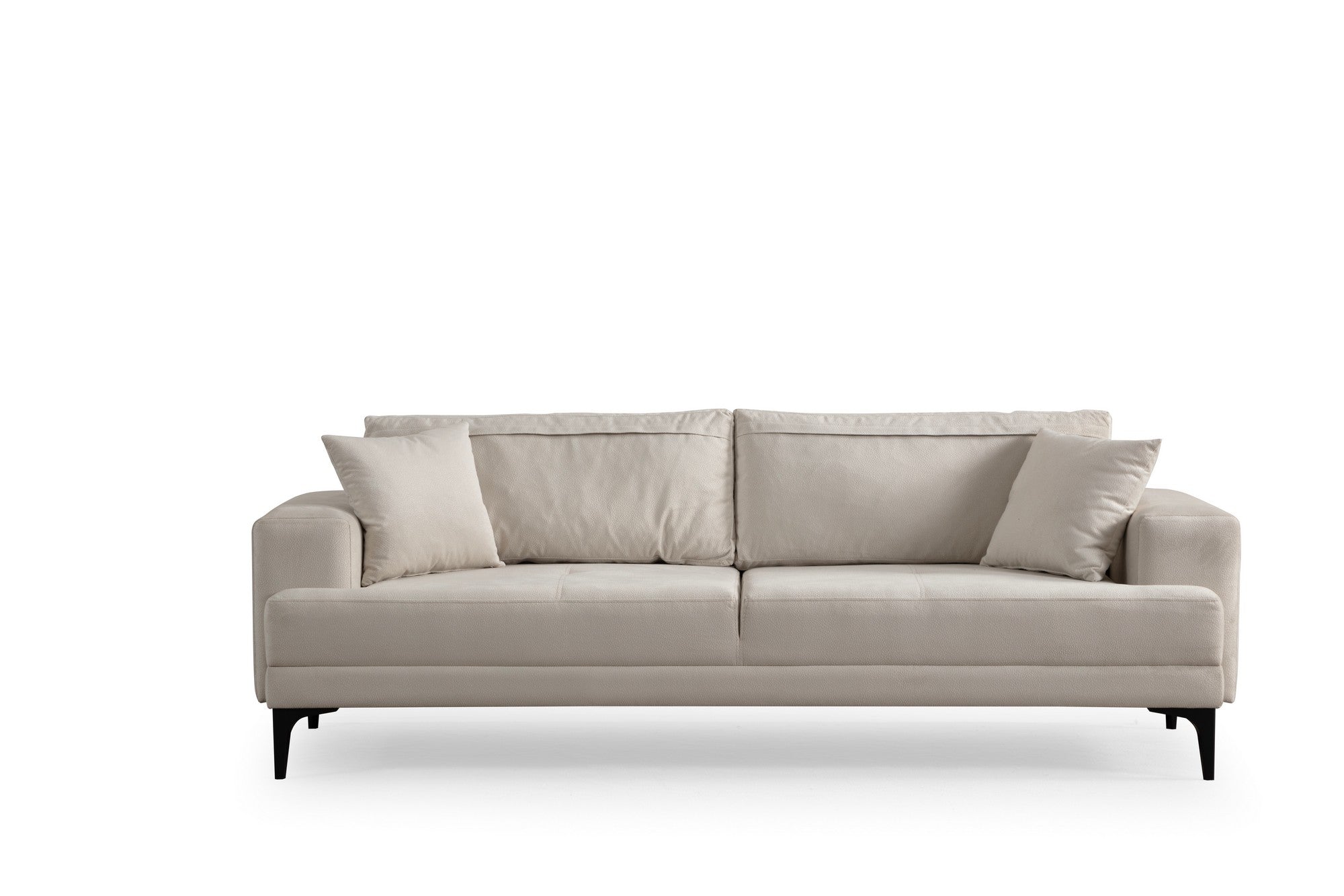 Sofá elegante de 3 lugares, cor crua, 234 x 100 x 78 cm | Estrutura em madeira de faia, 100% poliéster, almofadas de espuma macia | Perfeito para salas de estar modernas