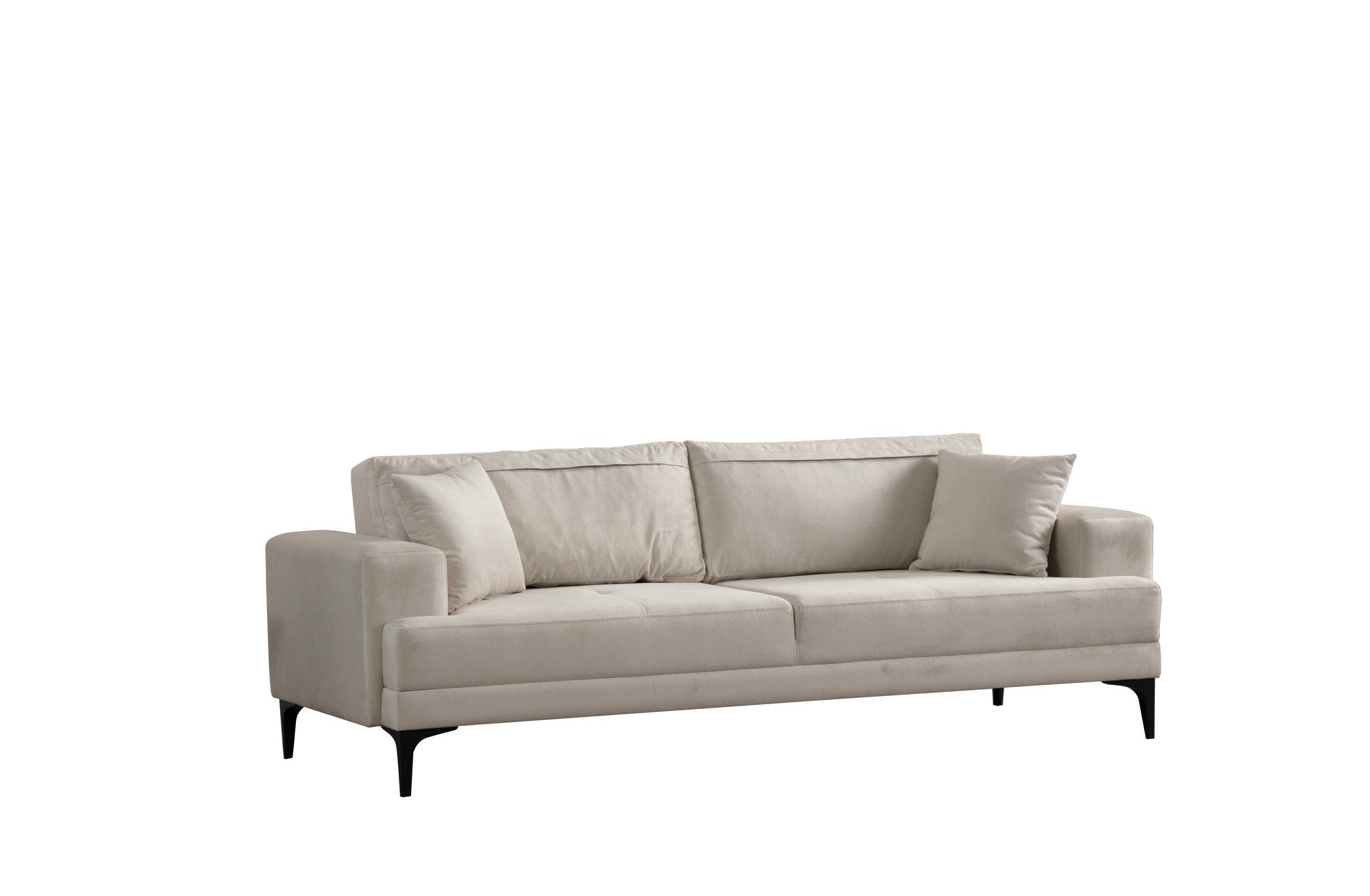 Sofá elegante de 3 lugares, cor crua, 234 x 100 x 78 cm | Estrutura em madeira de faia, 100% poliéster, almofadas de espuma macia | Perfeito para salas de estar modernas