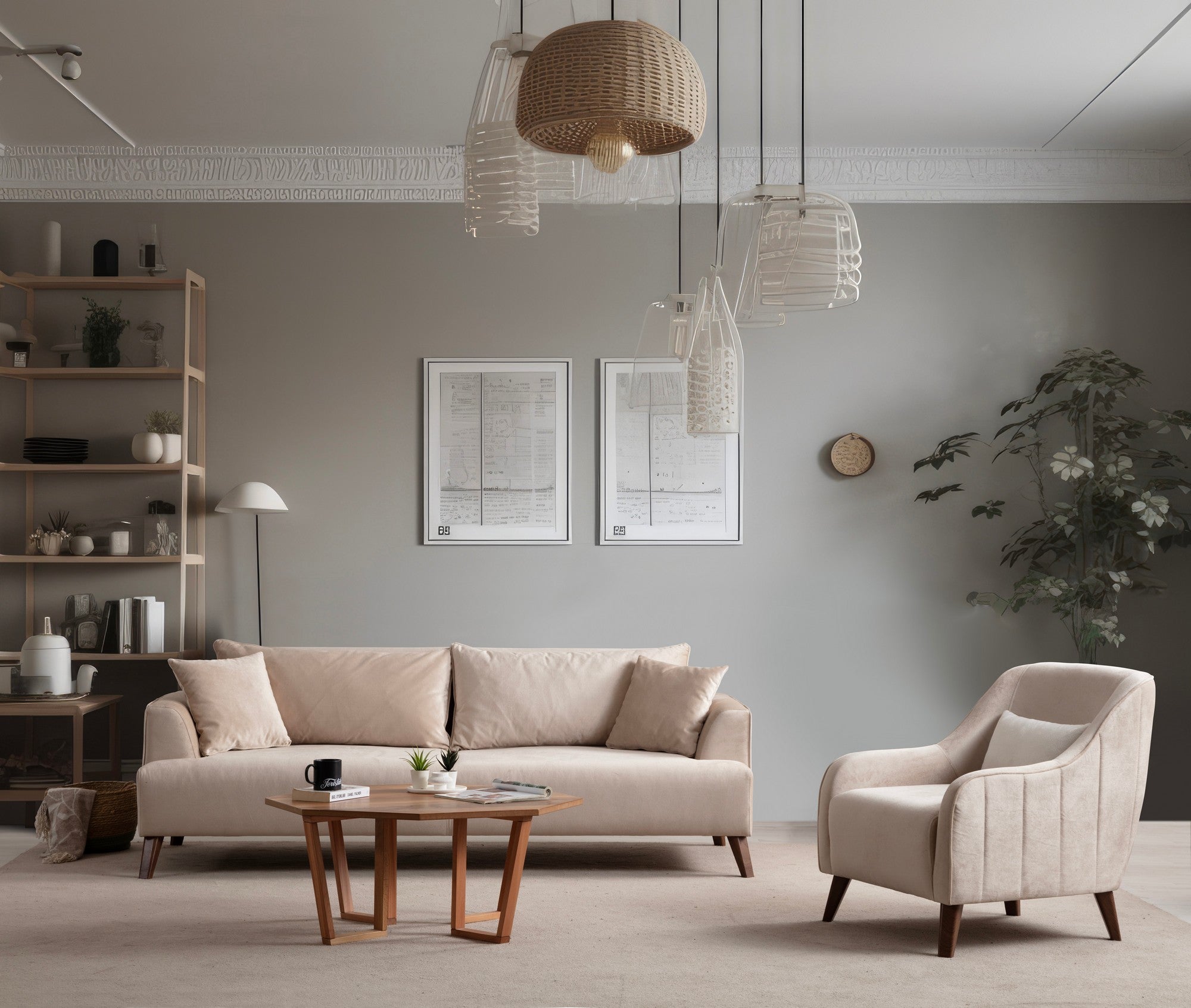 Poltrona Elegante, Cru, 60 x 72 x 81 cm | Estrutura em madeira de faia e aglomerado, 100% poliéster, espuma macia | Elegante e confortável para sala de estar e escritório