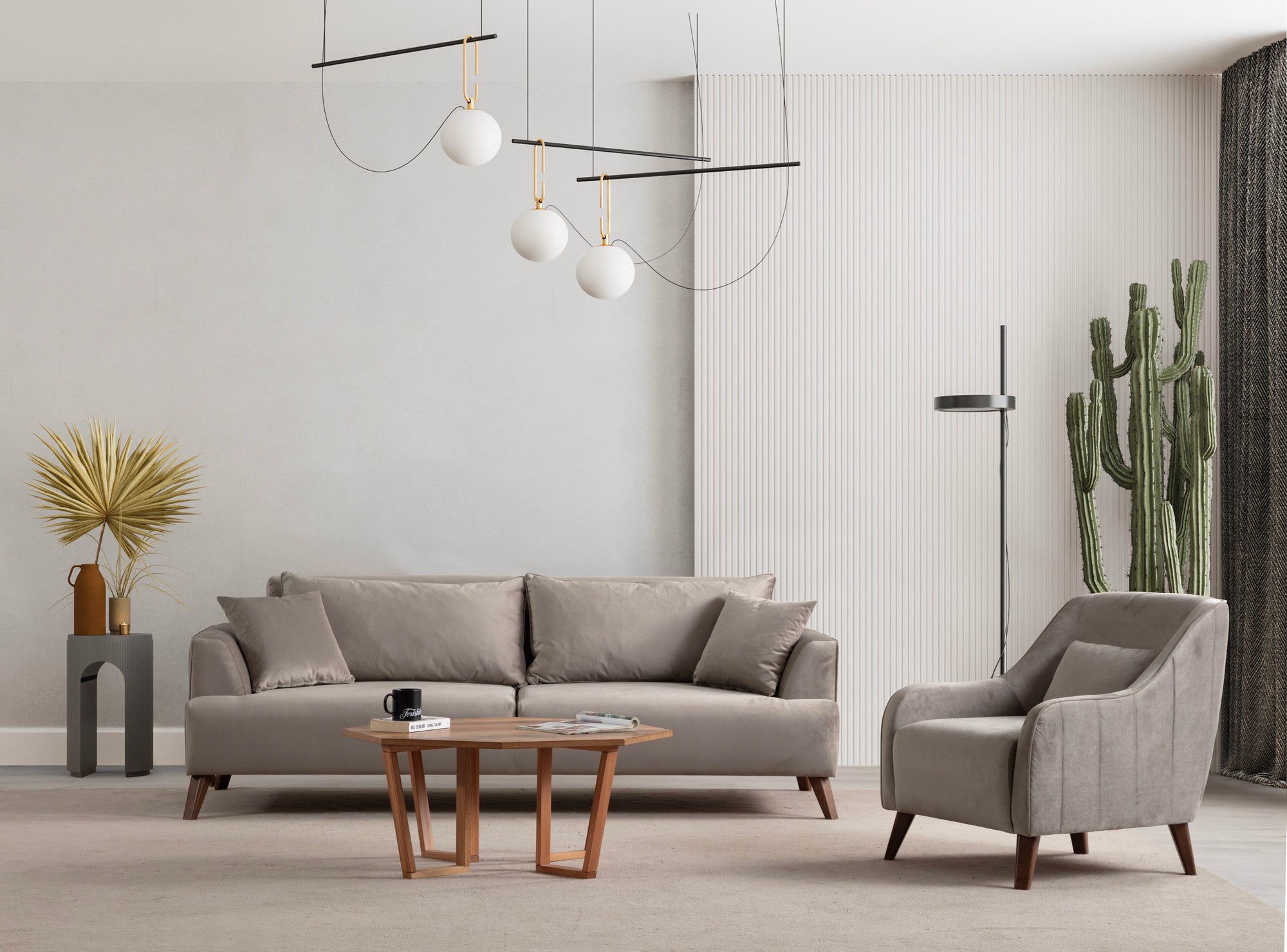 Poltrona Elegante, Cinza Claro, 60 x 72 x 81 cm | Estrutura em Madeira de Faia e Aglomerado, 100% Poliéster, Espuma Macia | Elegante e Confortável para Sala de Estar
