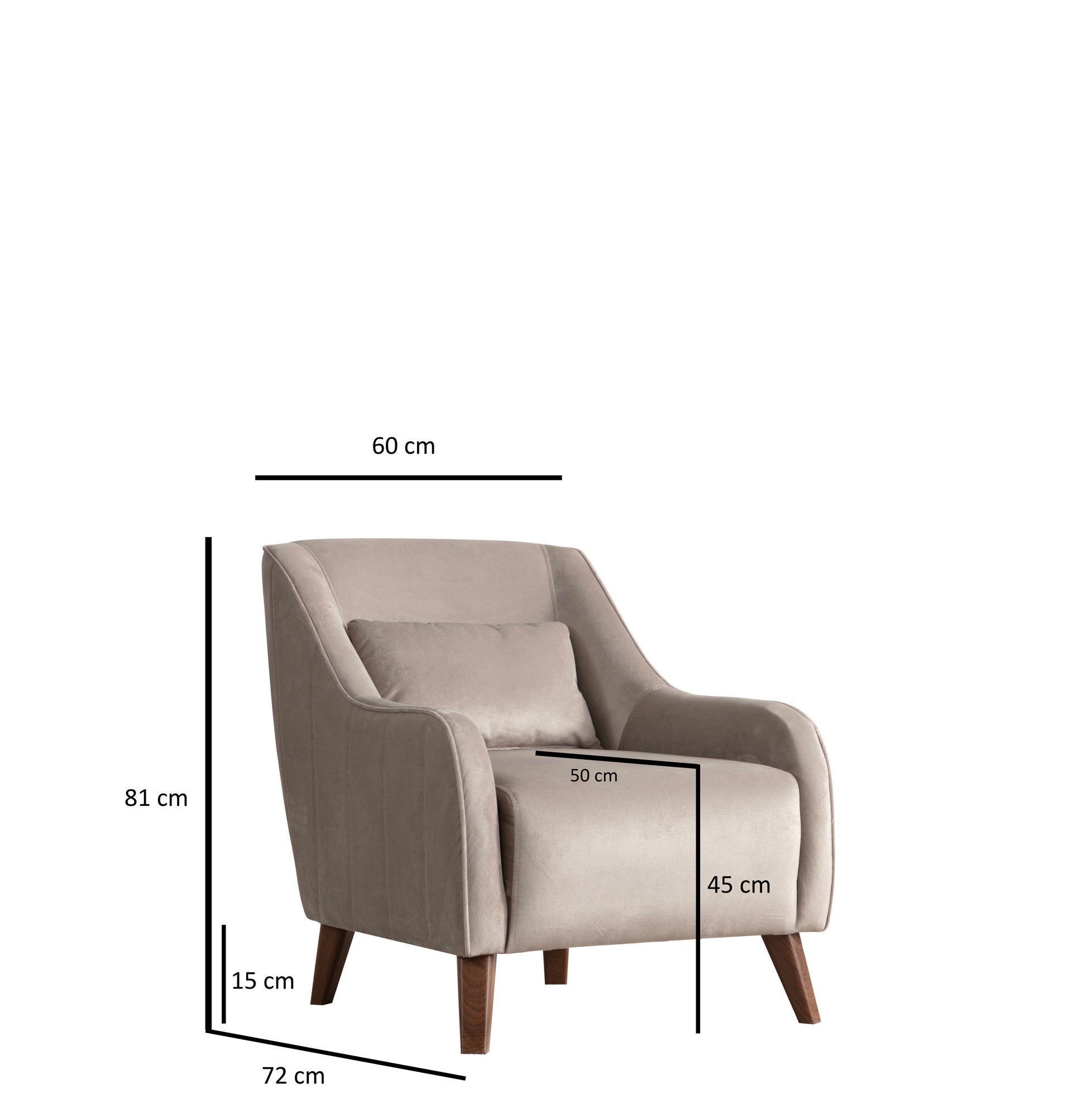 Poltrona Elegante, Cinza Claro, 60 x 72 x 81 cm | Estrutura em Madeira de Faia e Aglomerado, 100% Poliéster, Espuma Macia | Elegante e Confortável para Sala de Estar