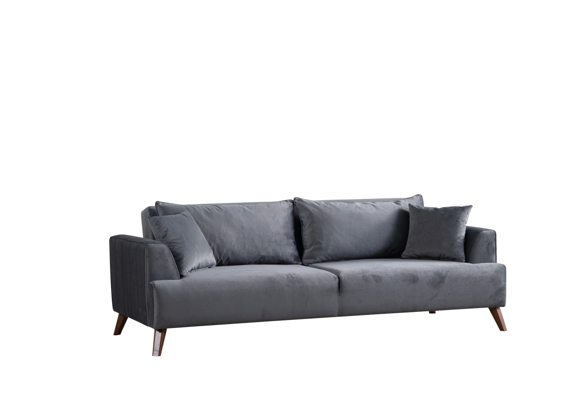 Sofá elegante de 3 lugares, cinza escuro, 220 x 100 x 78 cm | Estrutura em madeira de faia e aglomerado, 100% poliéster, lavável a seco | Design confortável e moderno para salas de estar