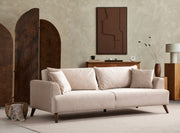 Sofá elegante de 3 lugares, cru, 220 x 100 x 78 cm | Estrutura em madeira de faia e aglomerado, 100% poliéster, almofadas de espuma macia | Perfeito para salas de estar modernas
