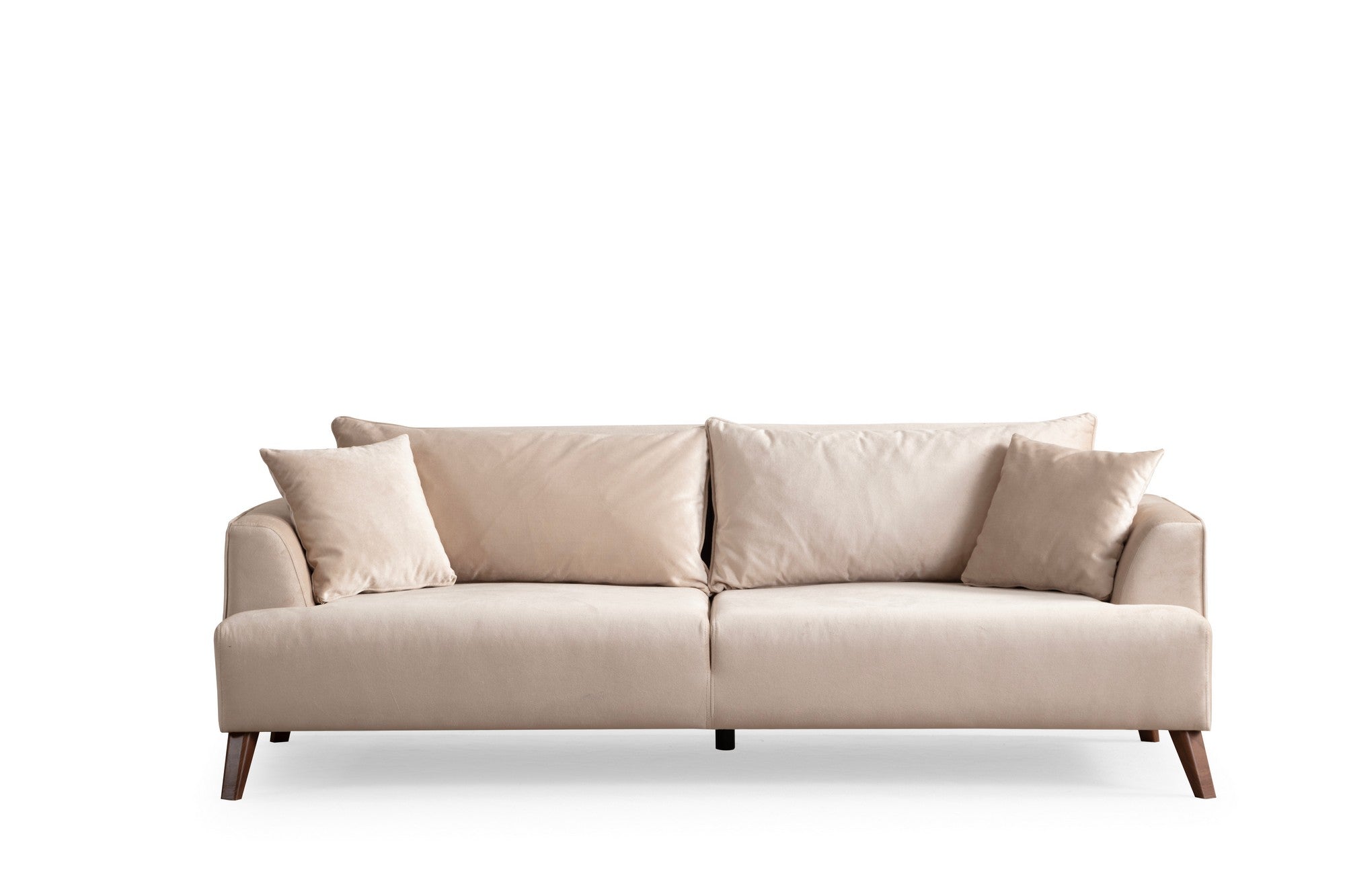 Sofá elegante de 3 lugares, cru, 220 x 100 x 78 cm | Estrutura em madeira de faia e aglomerado, 100% poliéster, almofadas de espuma macia | Perfeito para salas de estar modernas