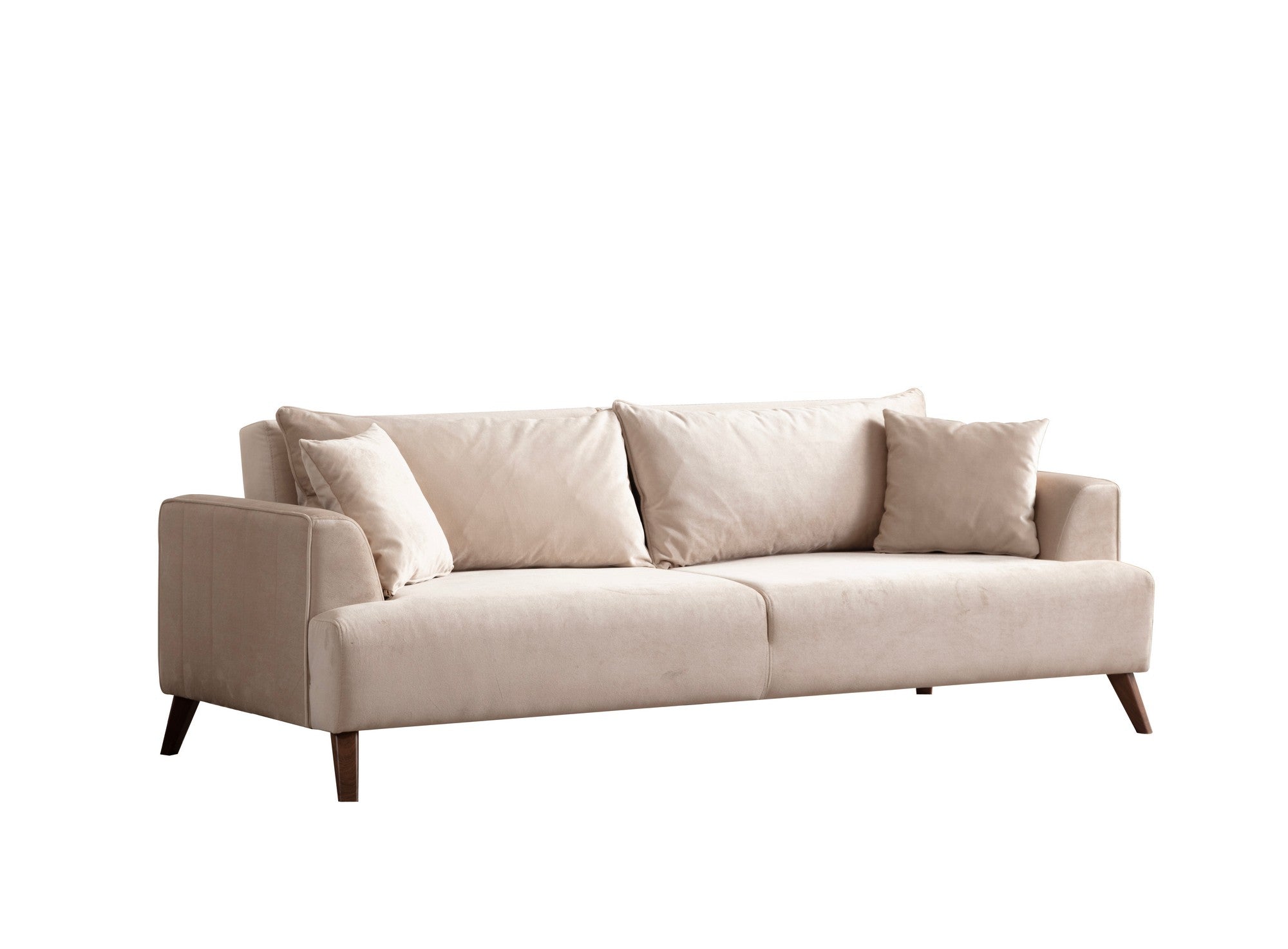 Sofá elegante de 3 lugares, cru, 220 x 100 x 78 cm | Estrutura em madeira de faia e aglomerado, 100% poliéster, almofadas de espuma macia | Perfeito para salas de estar modernas
