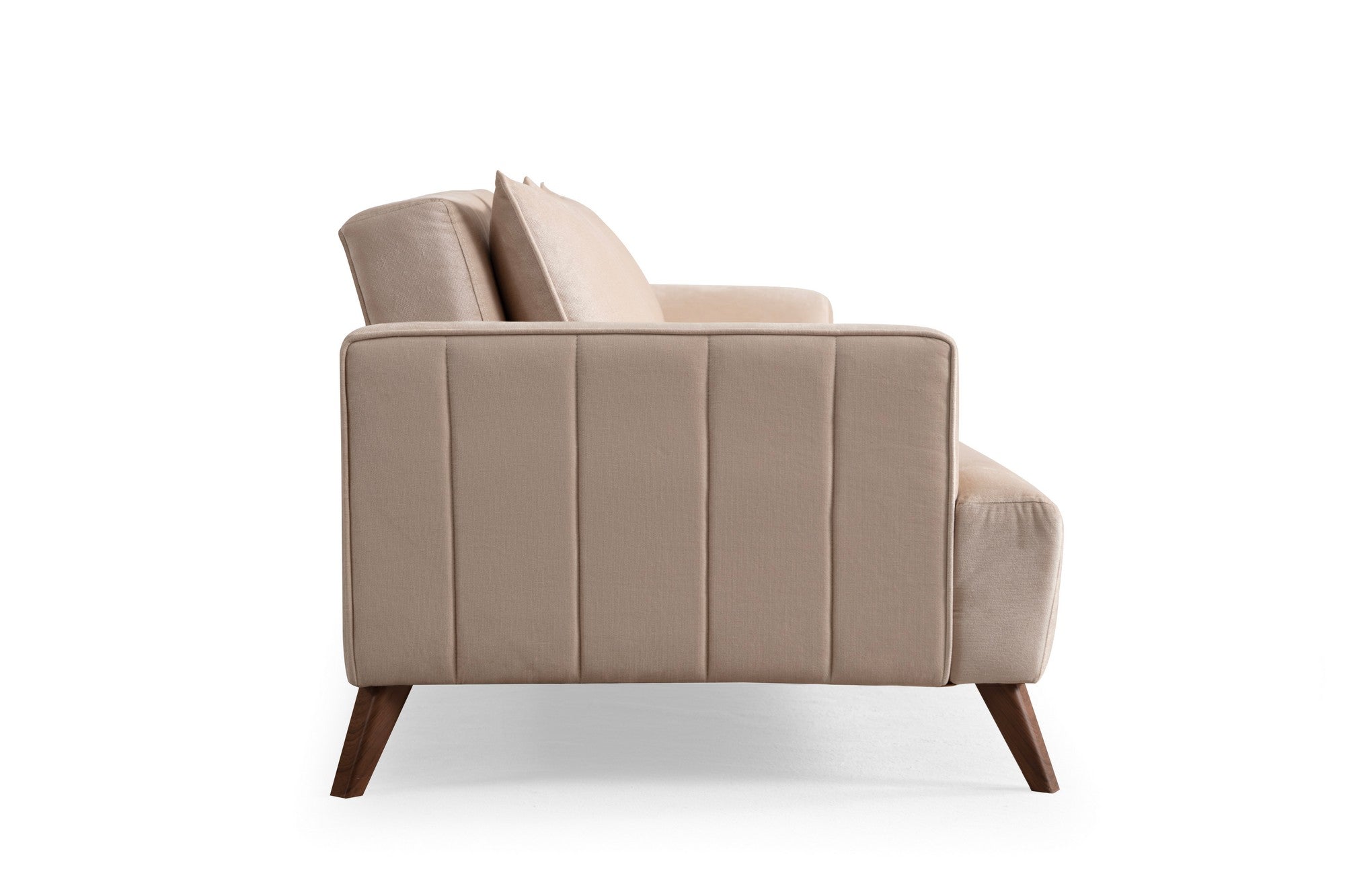 Sofá elegante de 3 lugares, cru, 220 x 100 x 78 cm | Estrutura em madeira de faia e aglomerado, 100% poliéster, almofadas de espuma macia | Perfeito para salas de estar modernas