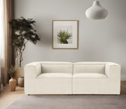Sofá de 2 lugares em cru, estrutura 100% madeira de carpa, tecido 100% linho, espuma 32 DNS, 214 x 66 x 105 cm | Elegante e confortável para espaços de vida modernos