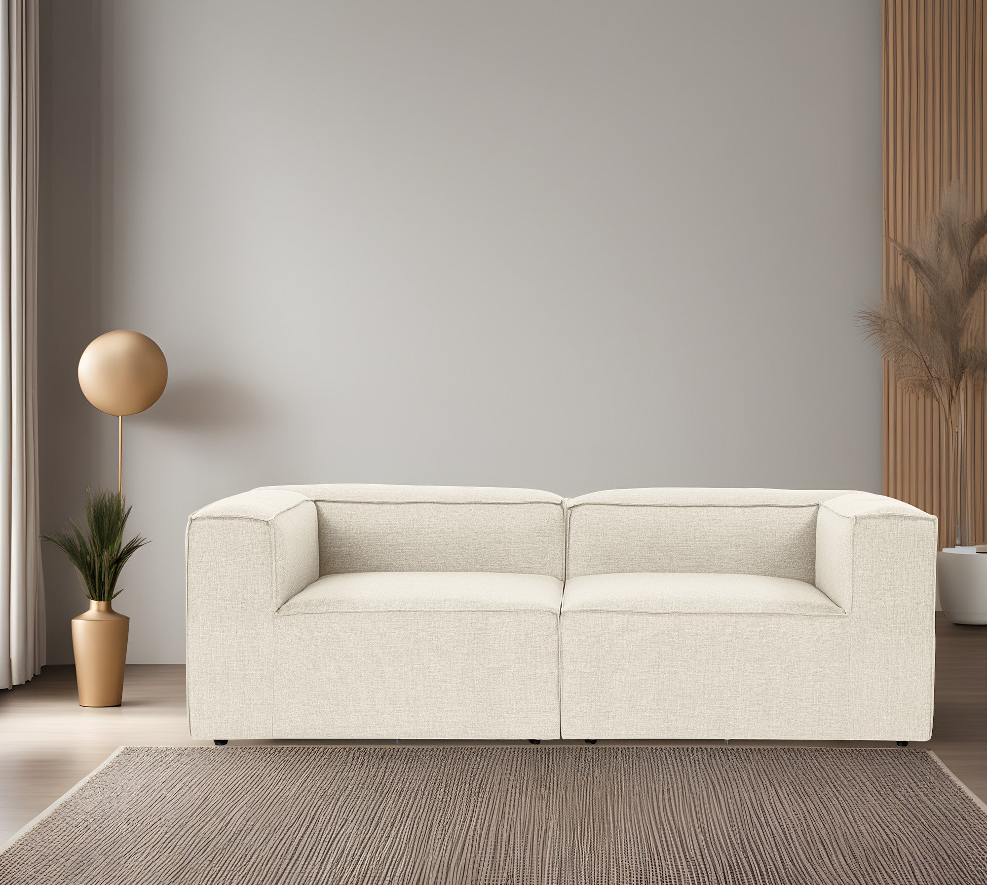 Sofá de 2 lugares em cru, estrutura 100% madeira de carpa, tecido 100% linho, espuma 32 DNS, 214 x 66 x 105 cm | Elegante e confortável para espaços de vida modernos
