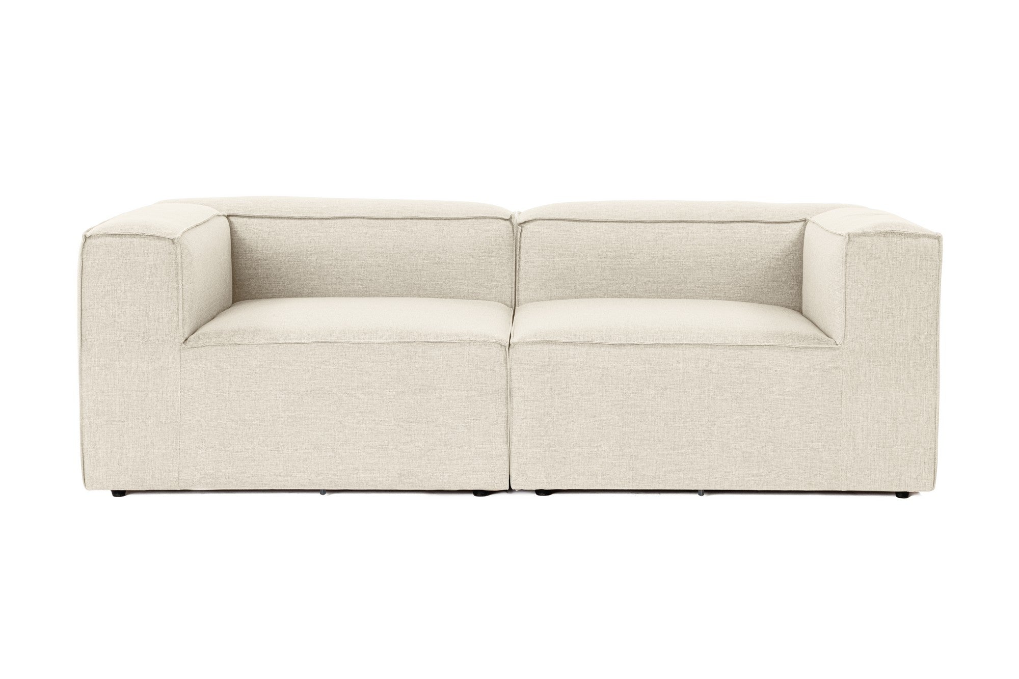Sofá de 2 lugares em cru, estrutura 100% madeira de carpa, tecido 100% linho, espuma 32 DNS, 214 x 66 x 105 cm | Elegante e confortável para espaços de vida modernos