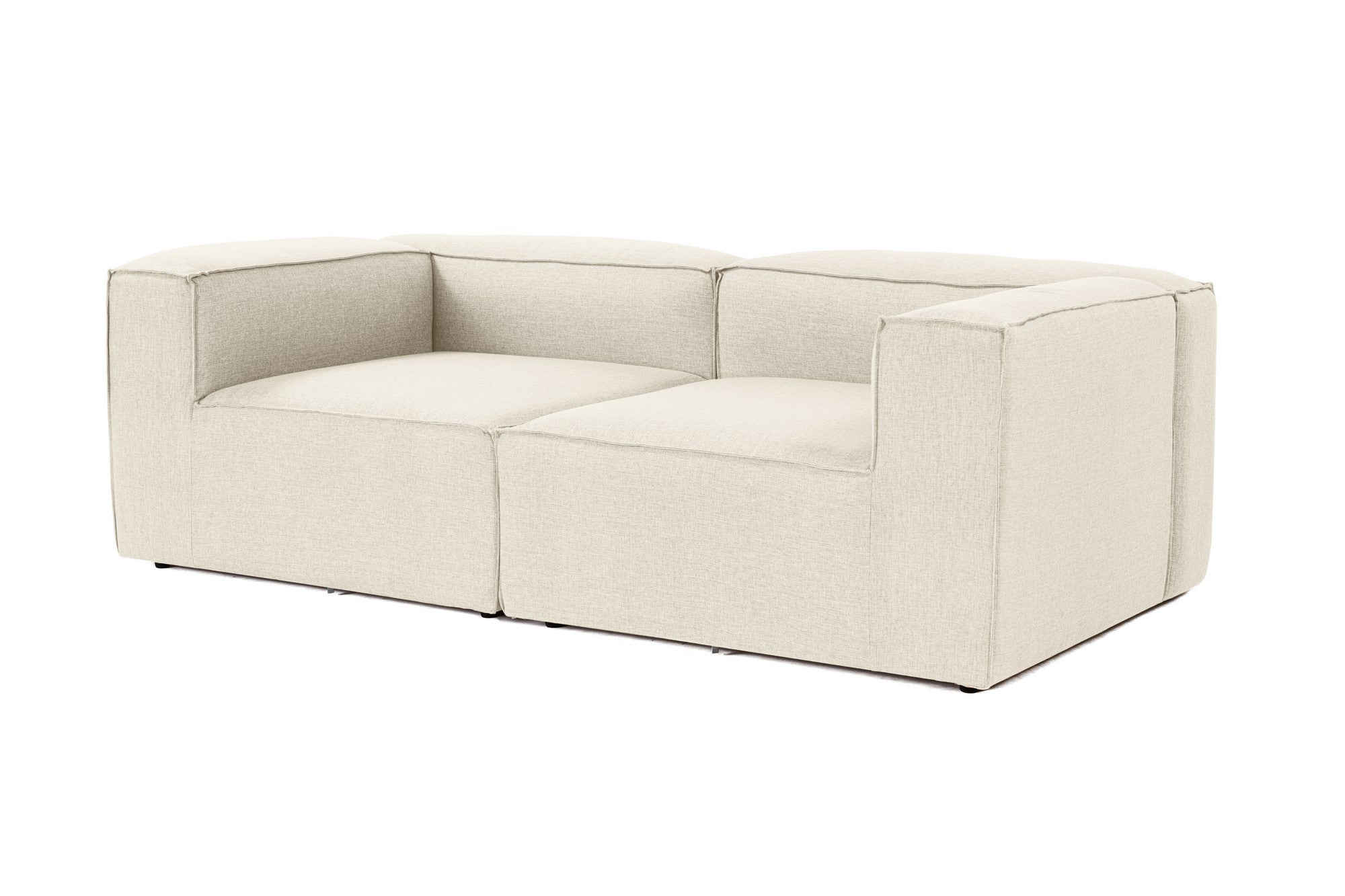 Sofá de 2 lugares em cru, estrutura 100% madeira de carpa, tecido 100% linho, espuma 32 DNS, 214 x 66 x 105 cm | Elegante e confortável para espaços de vida modernos