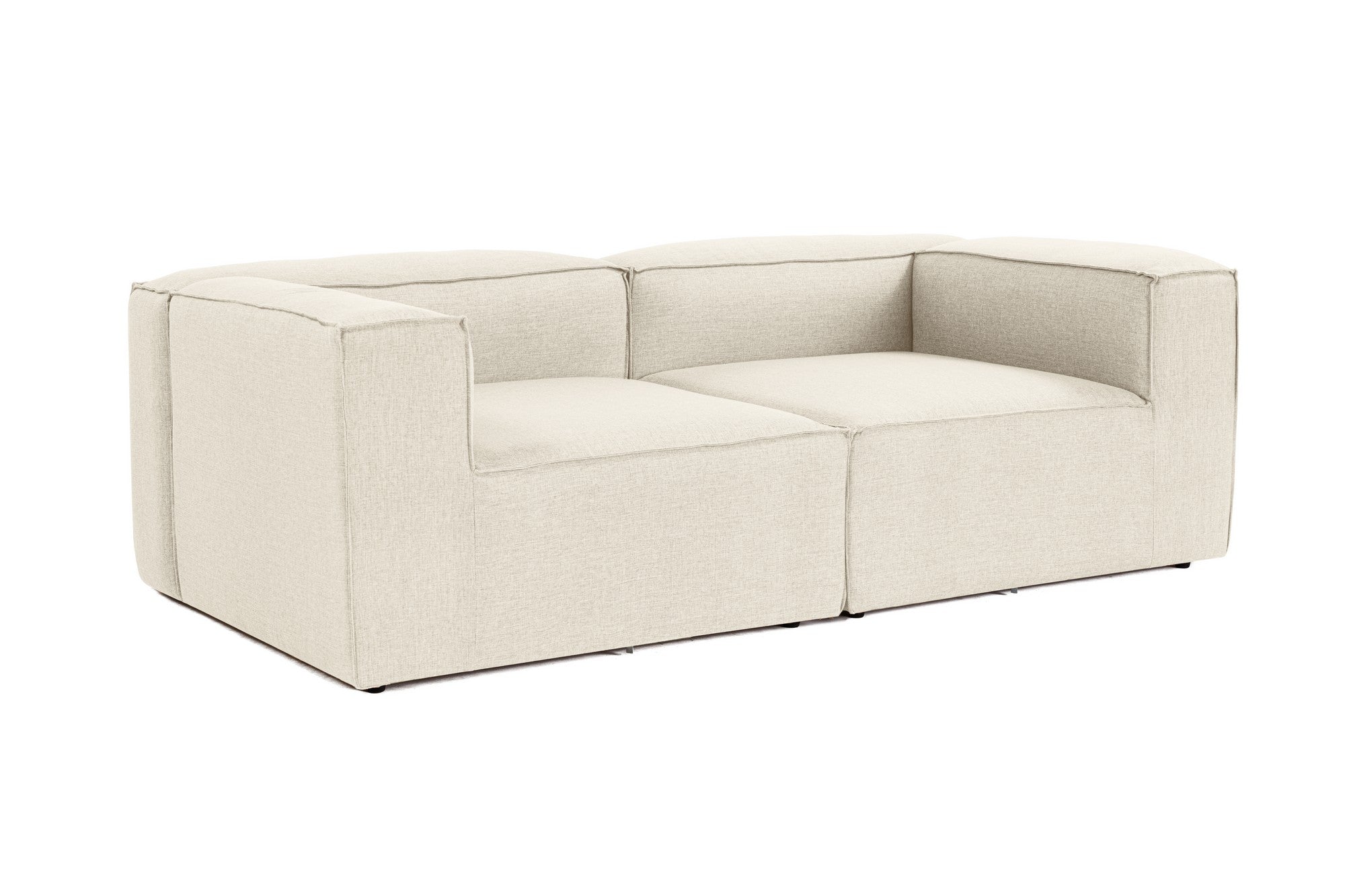 Sofá de 2 lugares em cru, estrutura 100% madeira de carpa, tecido 100% linho, espuma 32 DNS, 214 x 66 x 105 cm | Elegante e confortável para espaços de vida modernos