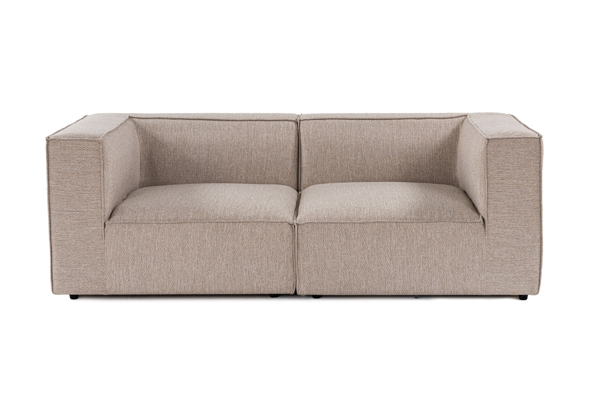 Sofá elegante de 2 lugares, bege areia, 190 x 95 x 65 cm | Estrutura 100% madeira de carpa, tecido 100% linho, espuma 32 DNS | Elegante e confortável para espaços de convivência modernos