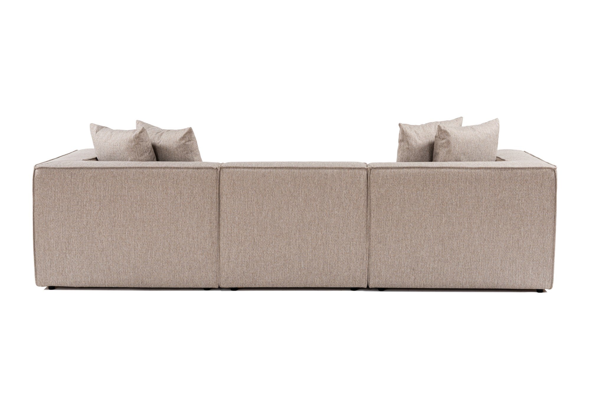 Sofá elegante de 3 lugares, bege areia, 270 cm | Estrutura 100% madeira de carpa, tecido 100% linho, espuma 32 DNS, pernas de plástico | Perfeito para salas de estar modernas