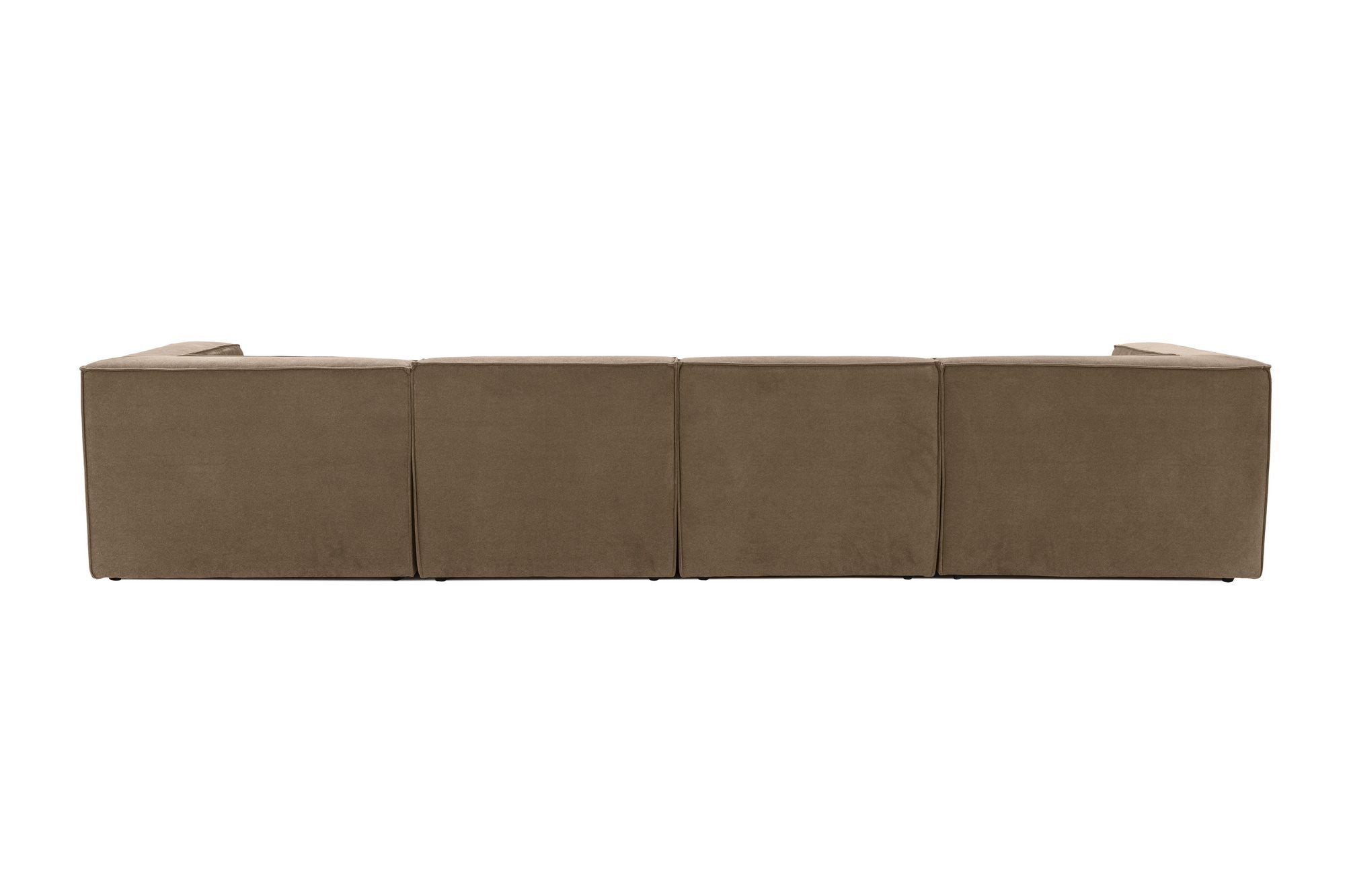 Sofá de canto elegante, marrom, 350 x 190 x 65 cm | Estrutura 100% madeira de carpa, tecido 100% linho, assentos de espuma 32 DNS, inclui pufe | Perfeito para salas de estar modernas
