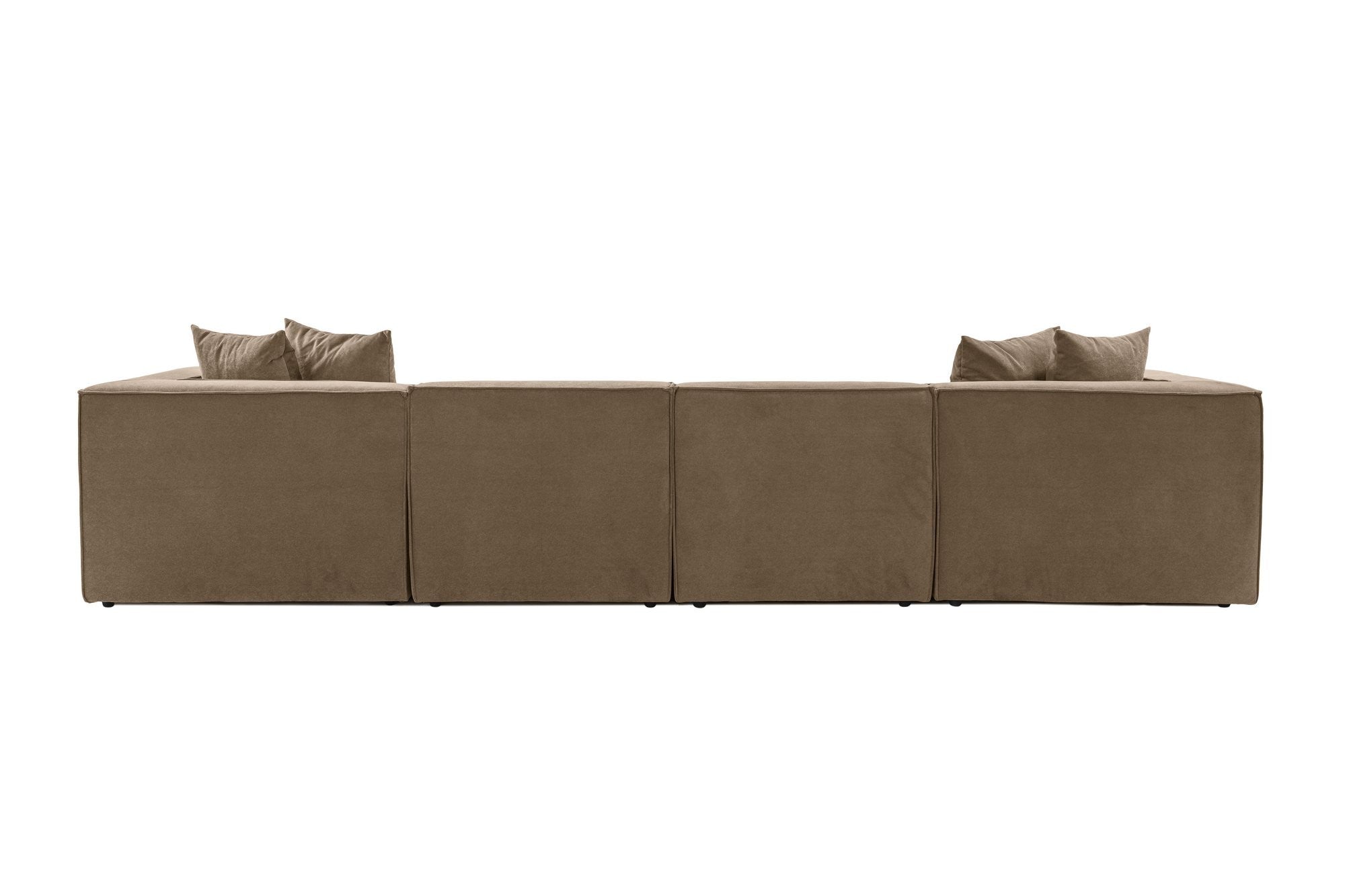 Sofá de canto elegante, marrom, 350 x 190 x 65 cm | Estrutura 100% madeira de carpa, tecido 100% linho, assentos de espuma 32 DNS, inclui pufe | Perfeito para salas de estar modernas