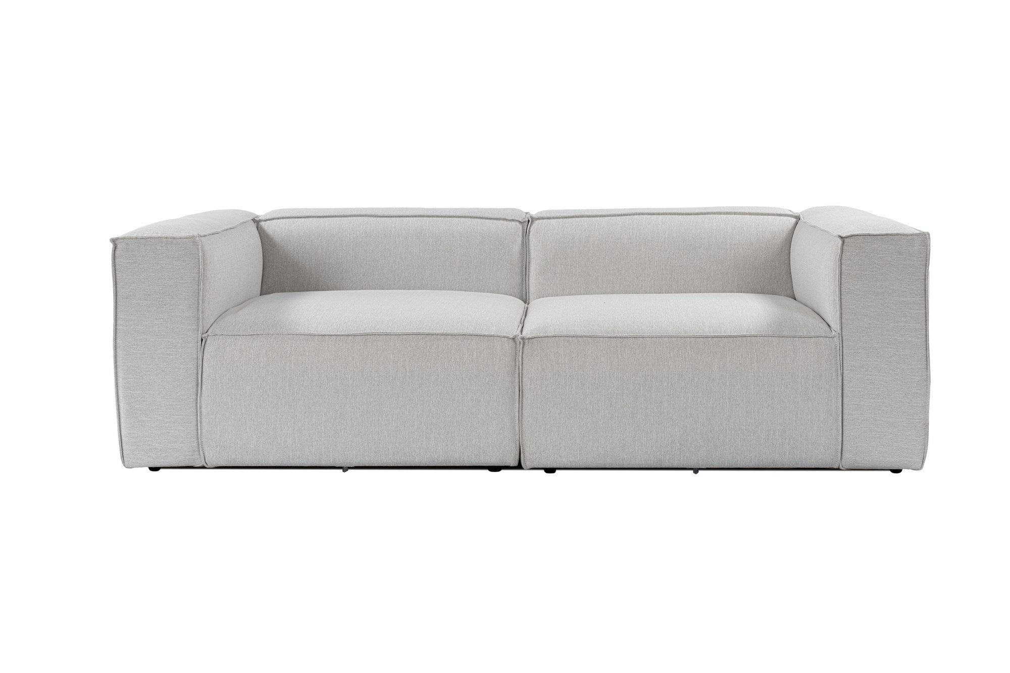 Sofá elegante de 2 lugares, cinza claro, 248 cm de largura | Estrutura 100% madeira de carpa, tecido 100% linho, espuma 32 DNS | Perfeito para salas de estar modernas e espaços aconchegantes