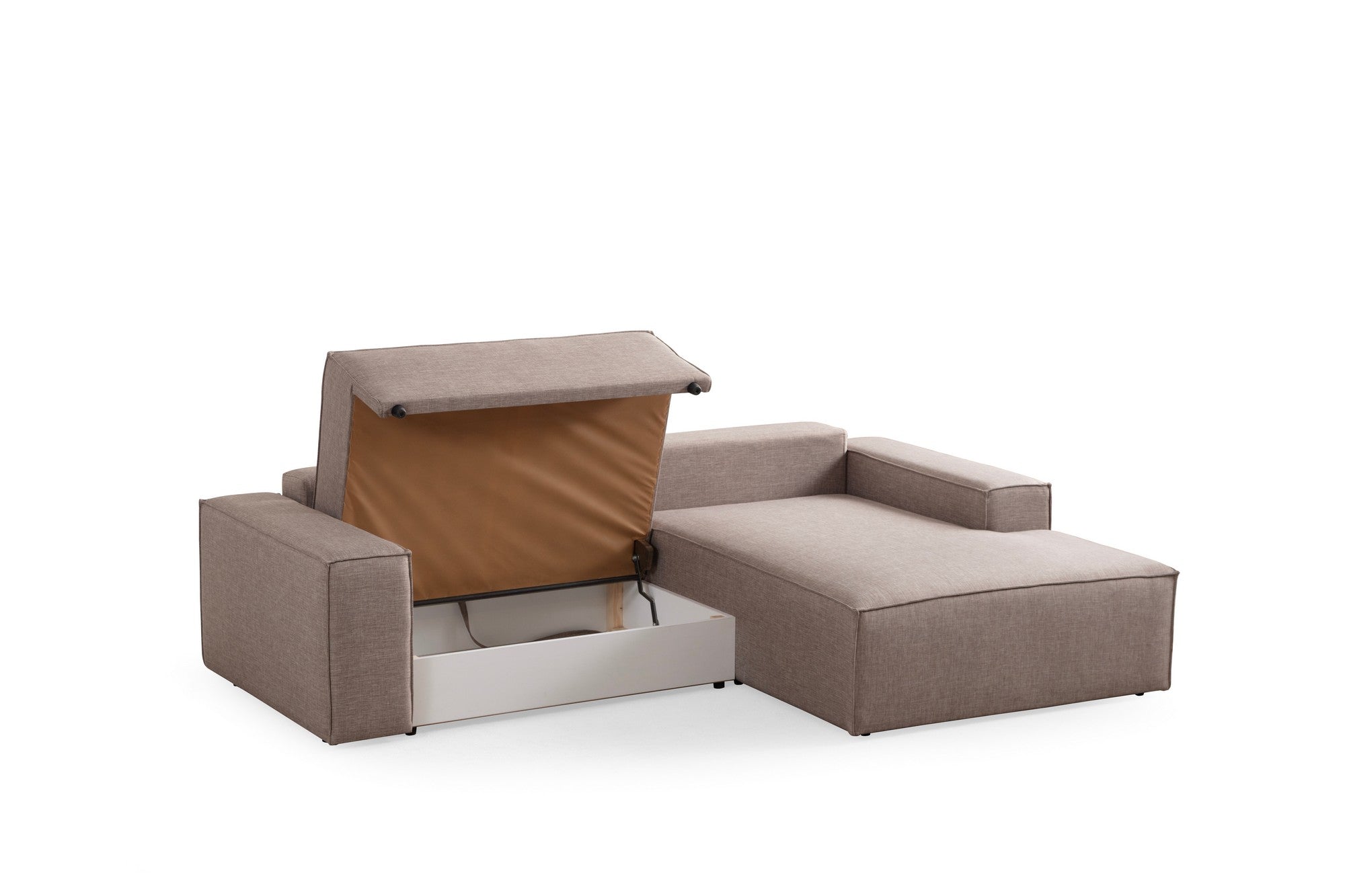 Sofá-cama de canto elegante, marrom, 260 cm | Estrutura em madeira de faia e aglomerado, 100% poliéster | Mecanismo deslizante, tecido lavável a seco, perfeito para ambientes modernos