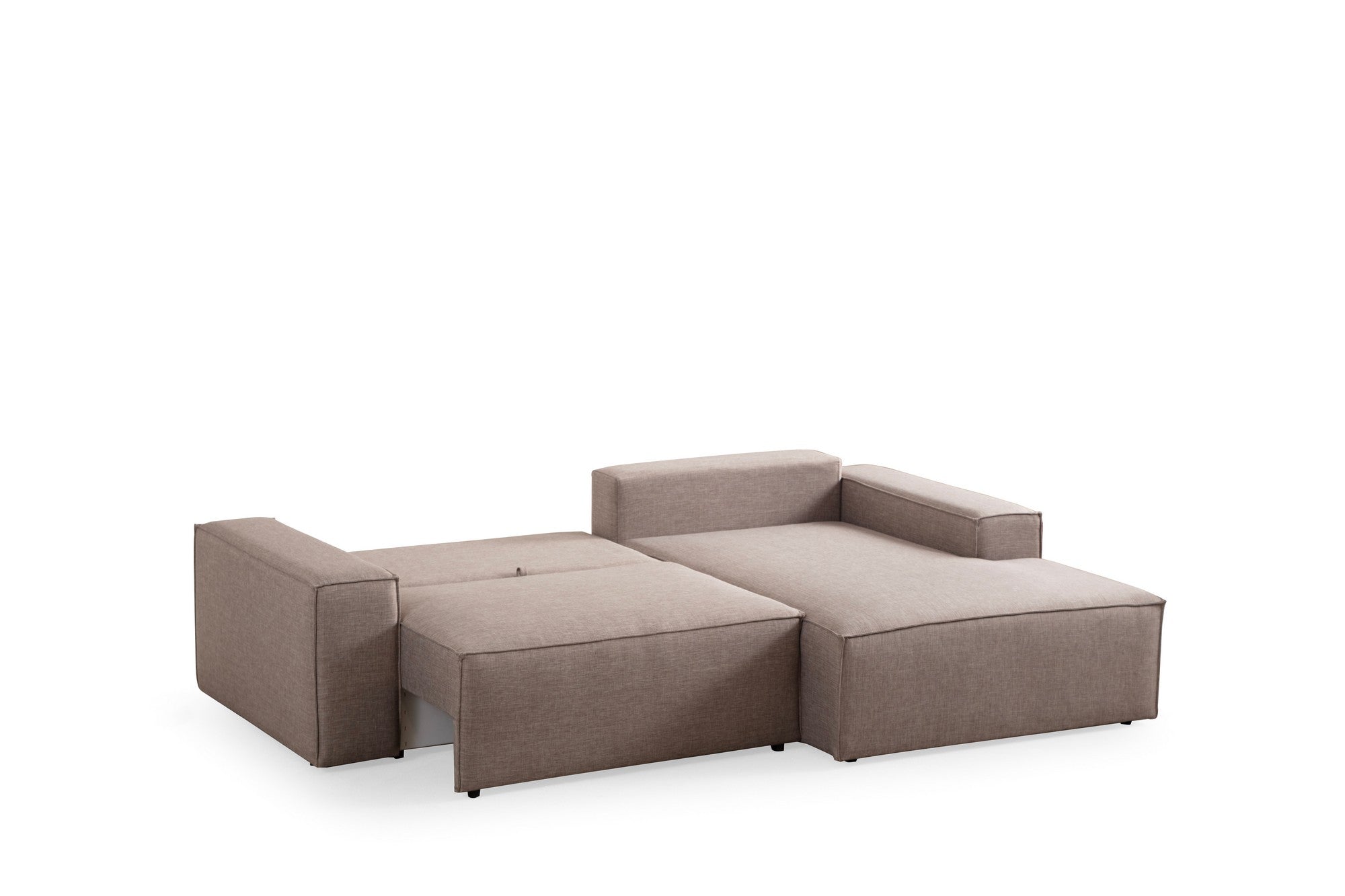 Sofá-cama de canto elegante, marrom, 260 cm | Estrutura em madeira de faia e aglomerado, 100% poliéster | Mecanismo deslizante, tecido lavável a seco, perfeito para ambientes modernos