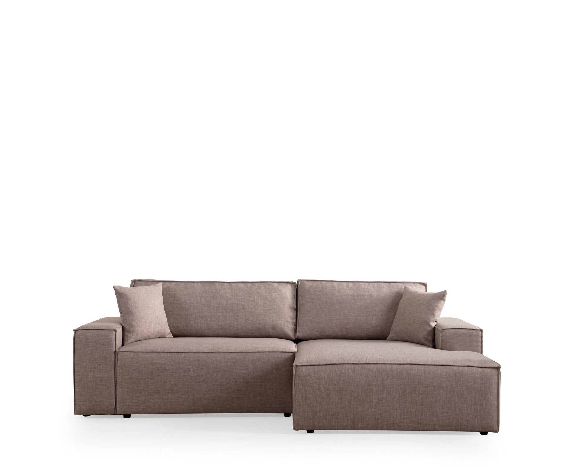 Sofá-cama de canto elegante, marrom, 260 cm | Estrutura em madeira de faia e aglomerado, 100% poliéster | Mecanismo deslizante, tecido lavável a seco, perfeito para ambientes modernos
