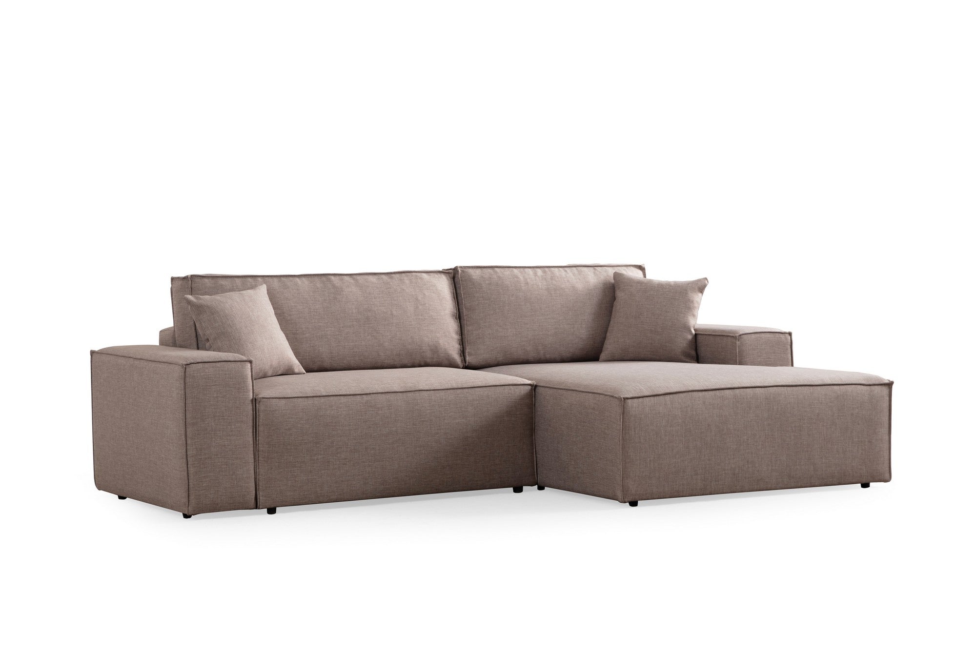 Sofá-cama de canto elegante, marrom, 260 cm | Estrutura em madeira de faia e aglomerado, 100% poliéster | Mecanismo deslizante, tecido lavável a seco, perfeito para ambientes modernos