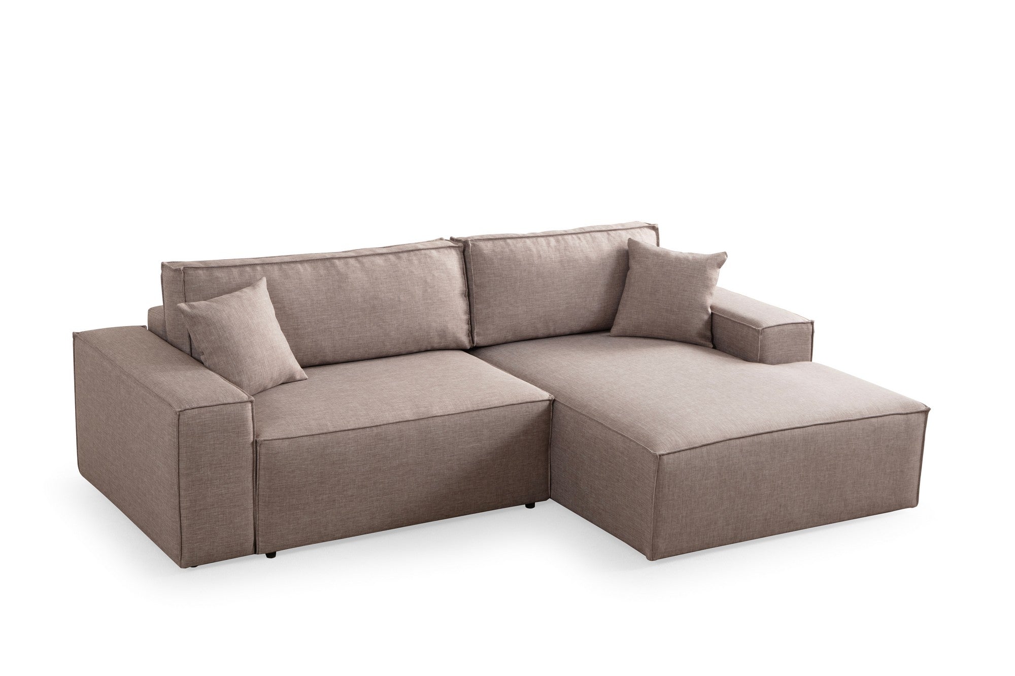 Sofá-cama de canto elegante, marrom, 260 cm | Estrutura em madeira de faia e aglomerado, 100% poliéster | Mecanismo deslizante, tecido lavável a seco, perfeito para ambientes modernos