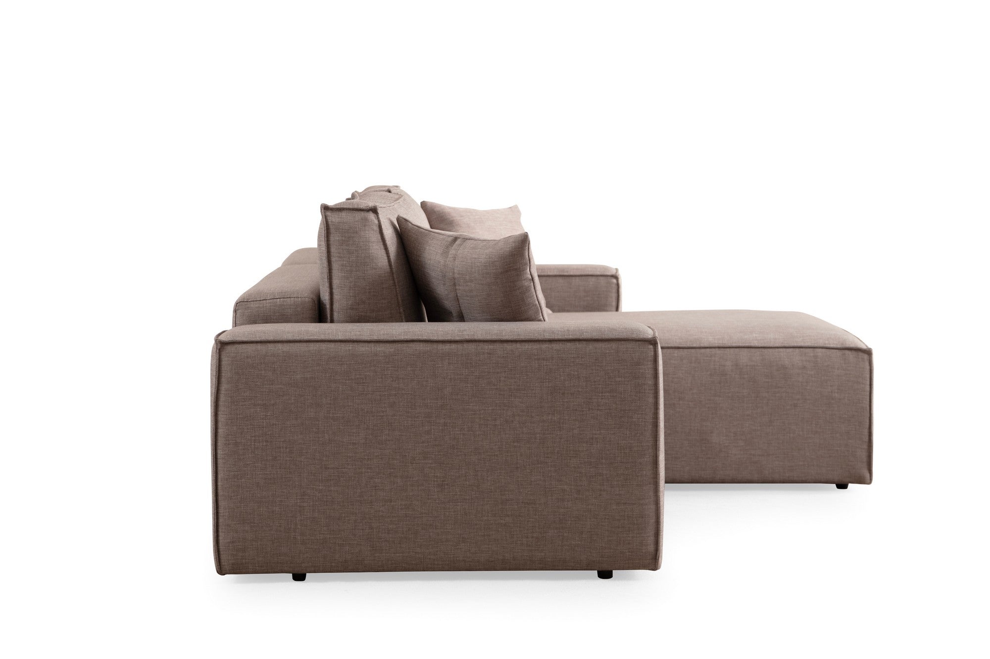 Sofá-cama de canto elegante, marrom, 260 cm | Estrutura em madeira de faia e aglomerado, 100% poliéster | Mecanismo deslizante, tecido lavável a seco, perfeito para ambientes modernos
