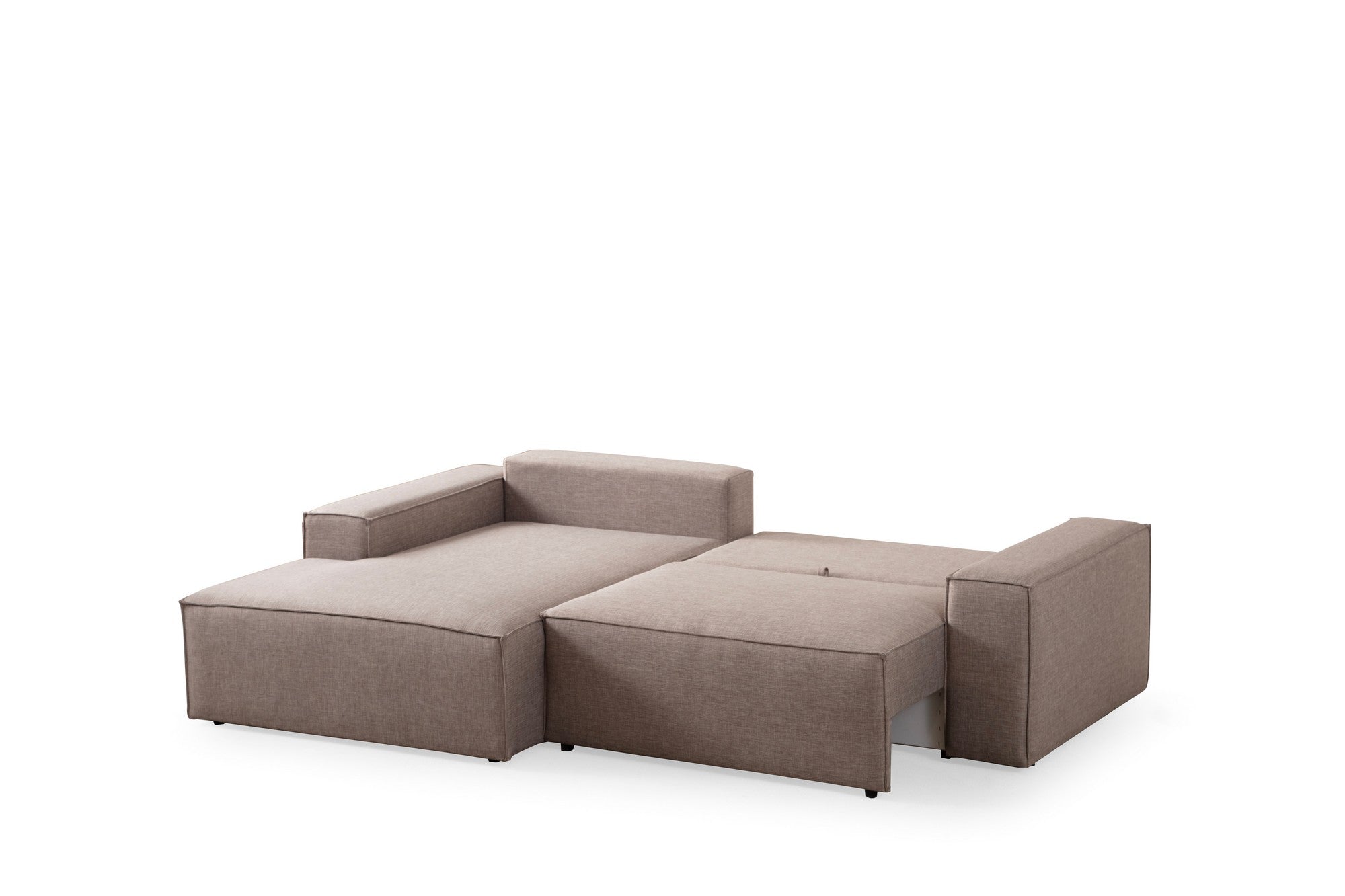 Sofá-cama de canto elegante, marrom, 260 cm | Estrutura em madeira de faia e aglomerado, 100% poliéster | Mecanismo deslizante, espuma macia, tecido lavável a seco | Perfeito para espaços modernos