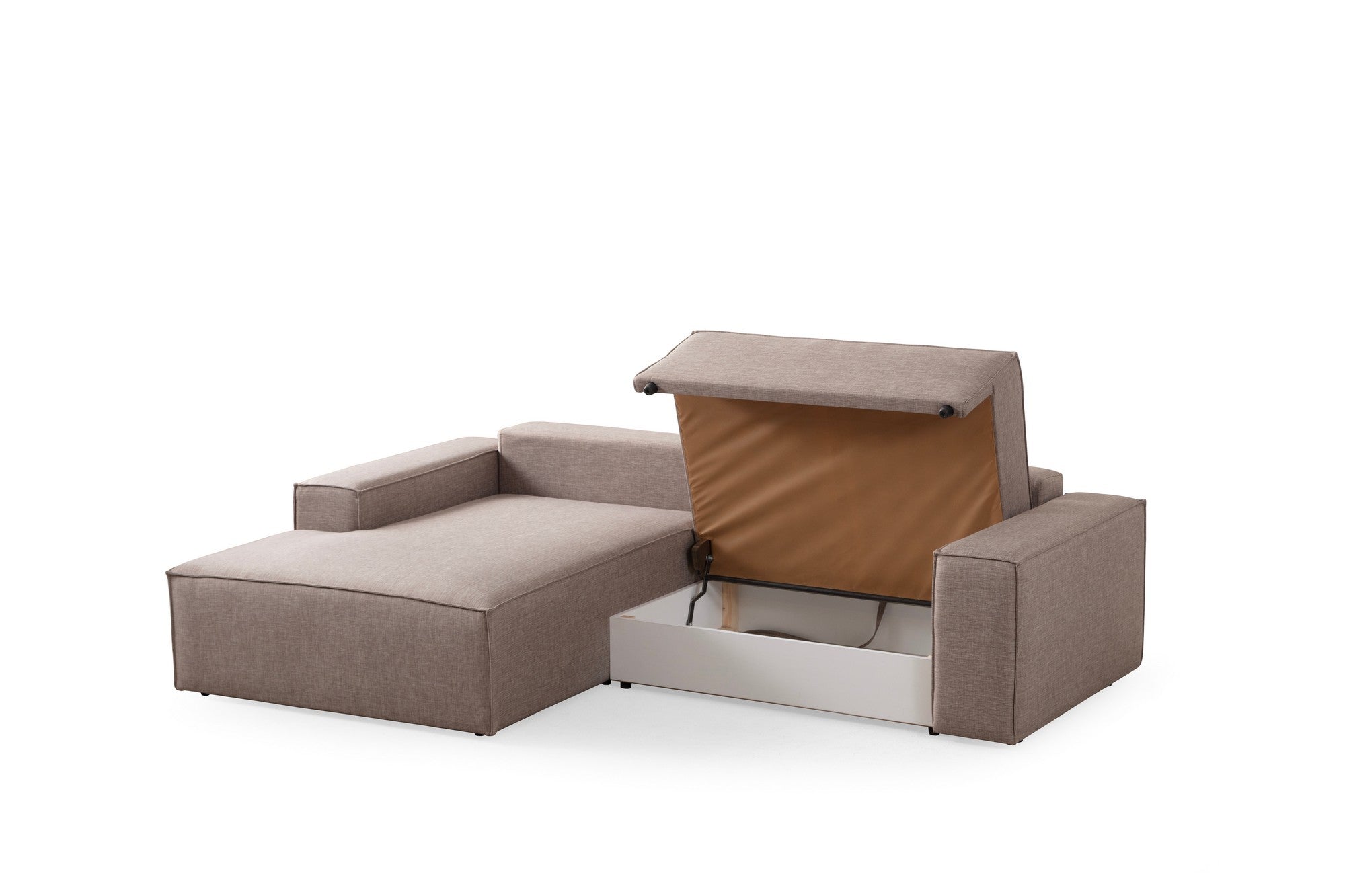 Sofá-cama de canto elegante, marrom, 260 cm | Estrutura em madeira de faia e aglomerado, 100% poliéster | Mecanismo deslizante, espuma macia, tecido lavável a seco | Perfeito para espaços modernos
