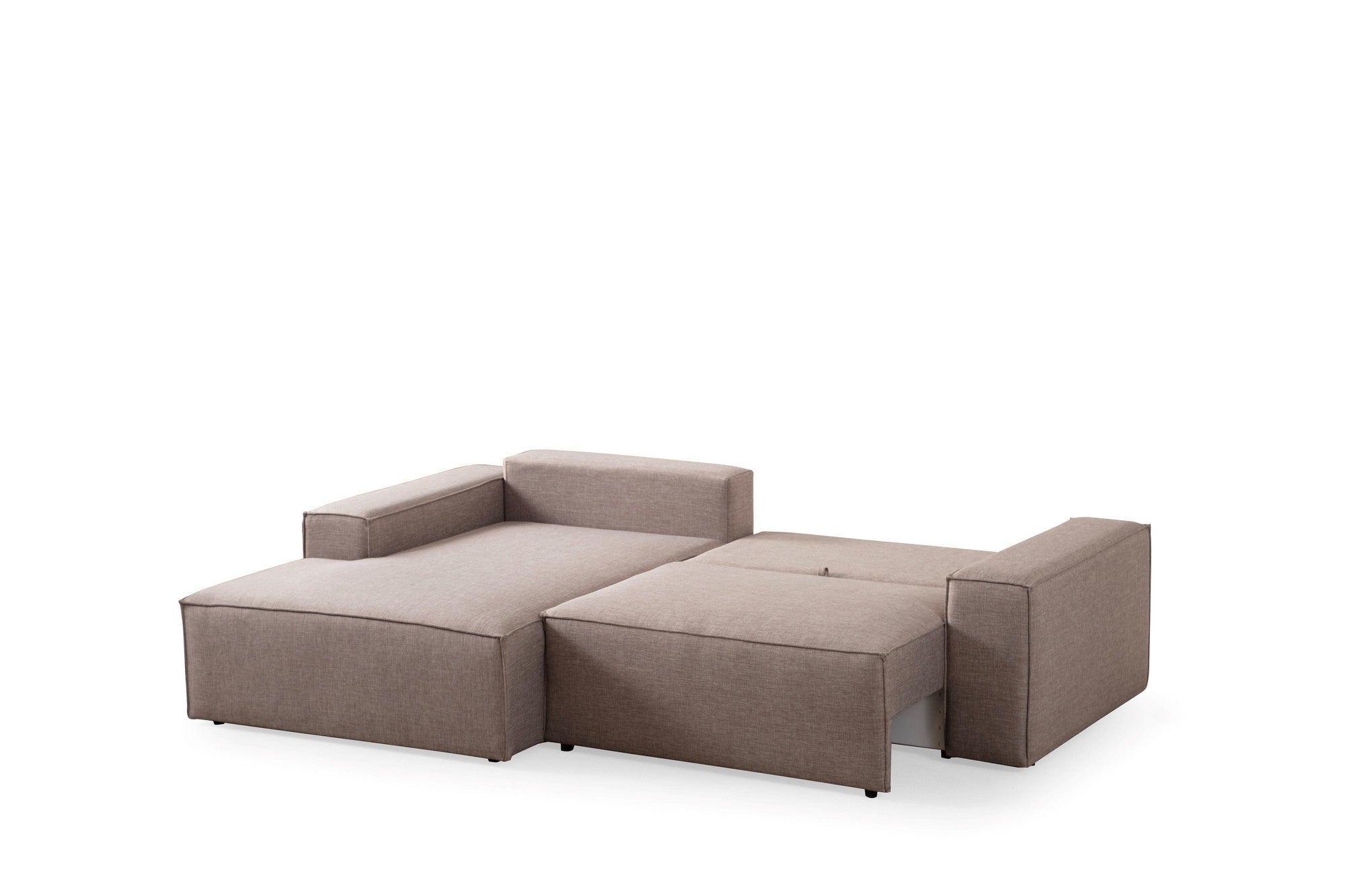 Sofá-cama de canto elegante, marrom, 260 cm | Estrutura em madeira de faia e aglomerado, 100% poliéster | Mecanismo deslizante, espuma macia, tecido lavável a seco | Perfeito para espaços modernos