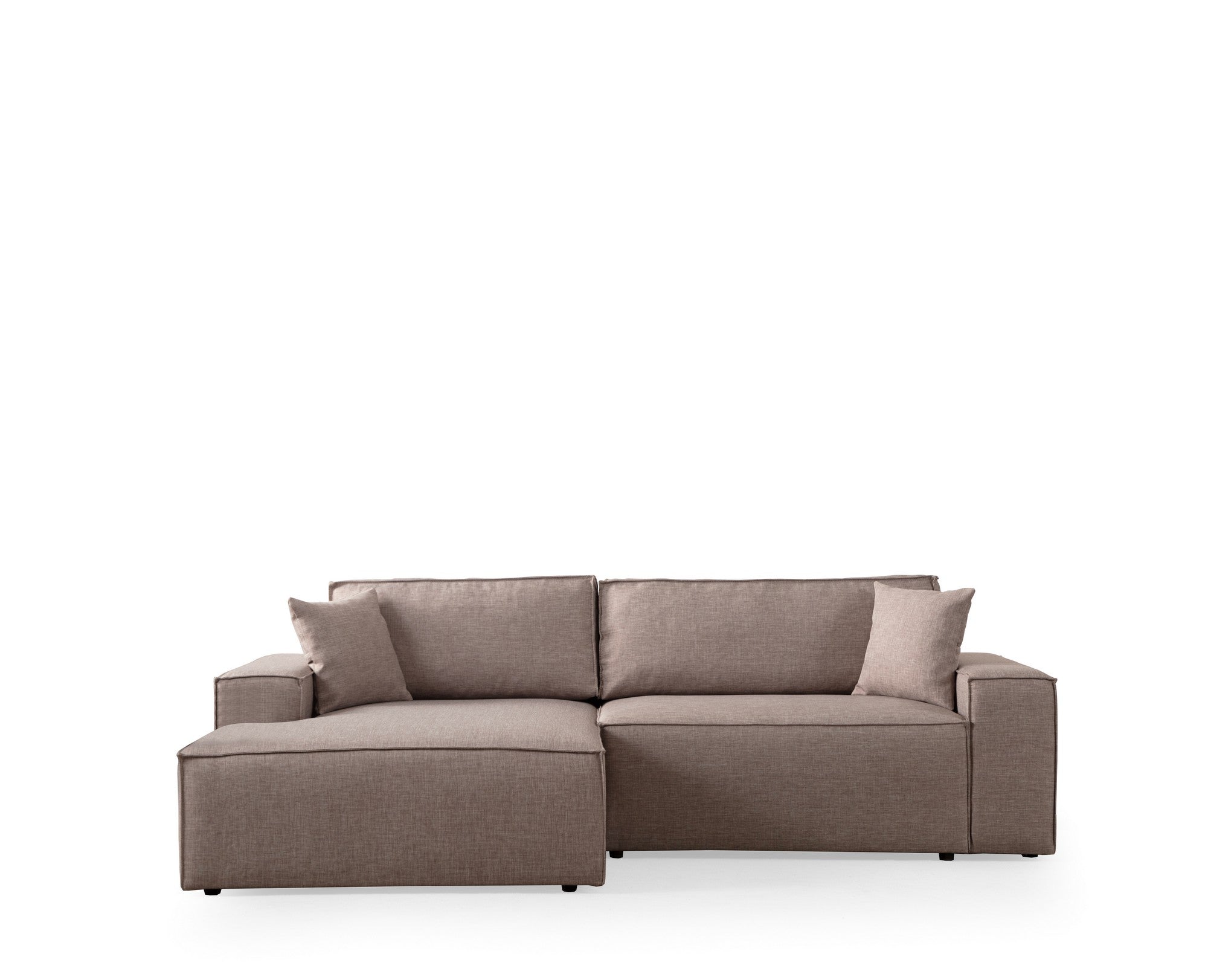 Sofá-cama de canto elegante, marrom, 260 cm | Estrutura em madeira de faia e aglomerado, 100% poliéster | Mecanismo deslizante, espuma macia, tecido lavável a seco | Perfeito para espaços modernos