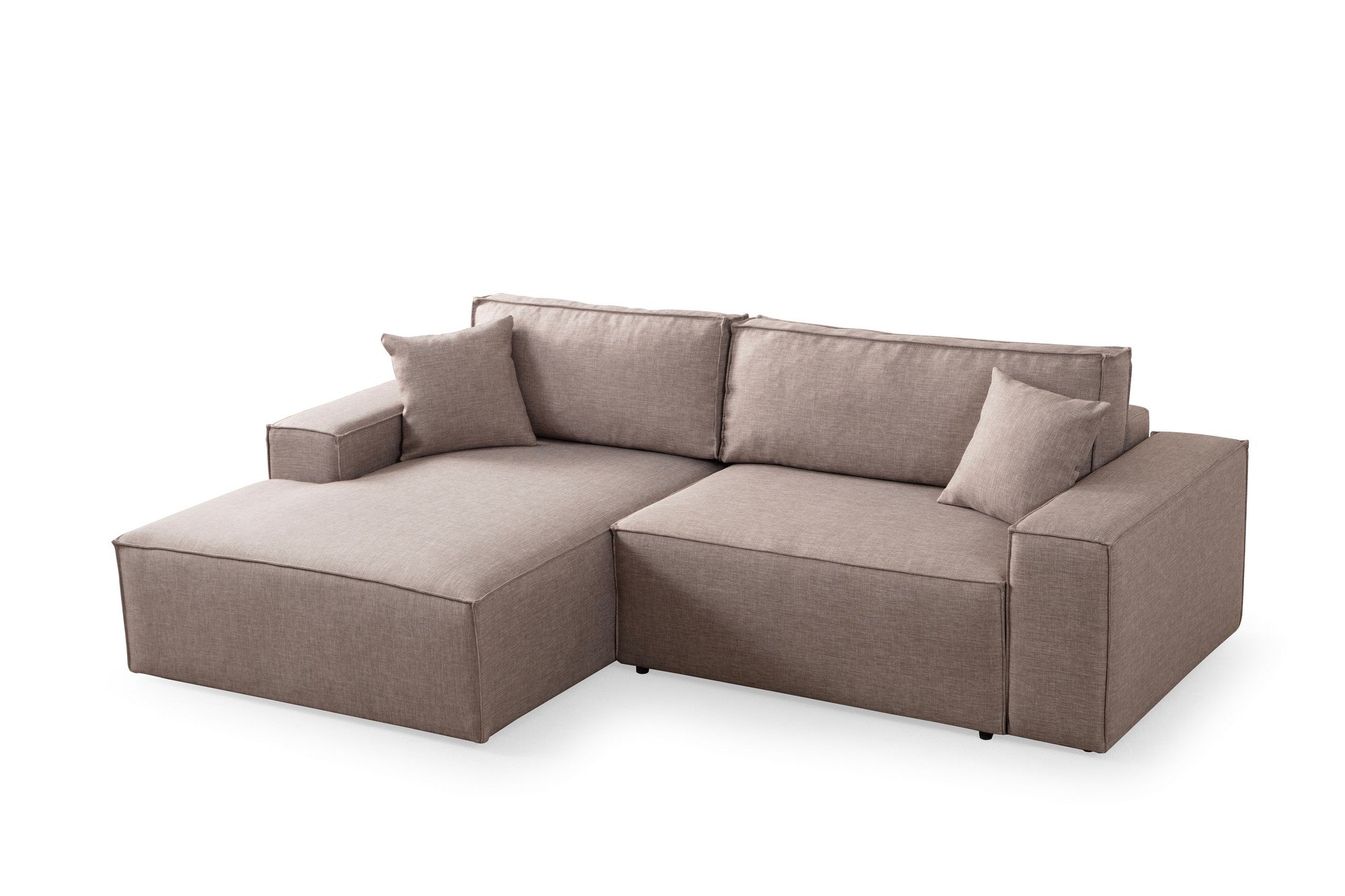 Sofá-cama de canto elegante, marrom, 260 cm | Estrutura em madeira de faia e aglomerado, 100% poliéster | Mecanismo deslizante, espuma macia, tecido lavável a seco | Perfeito para espaços modernos