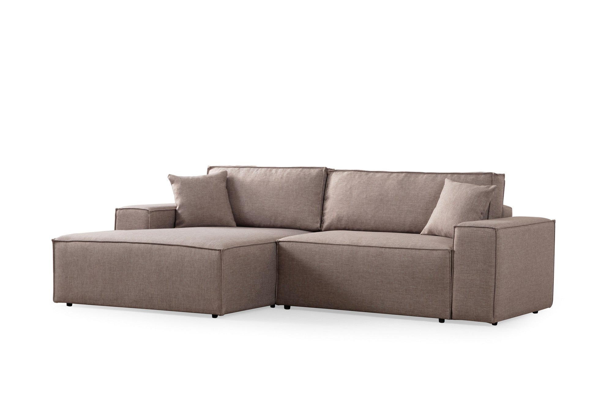 Sofá-cama de canto elegante, marrom, 260 cm | Estrutura em madeira de faia e aglomerado, 100% poliéster | Mecanismo deslizante, espuma macia, tecido lavável a seco | Perfeito para espaços modernos