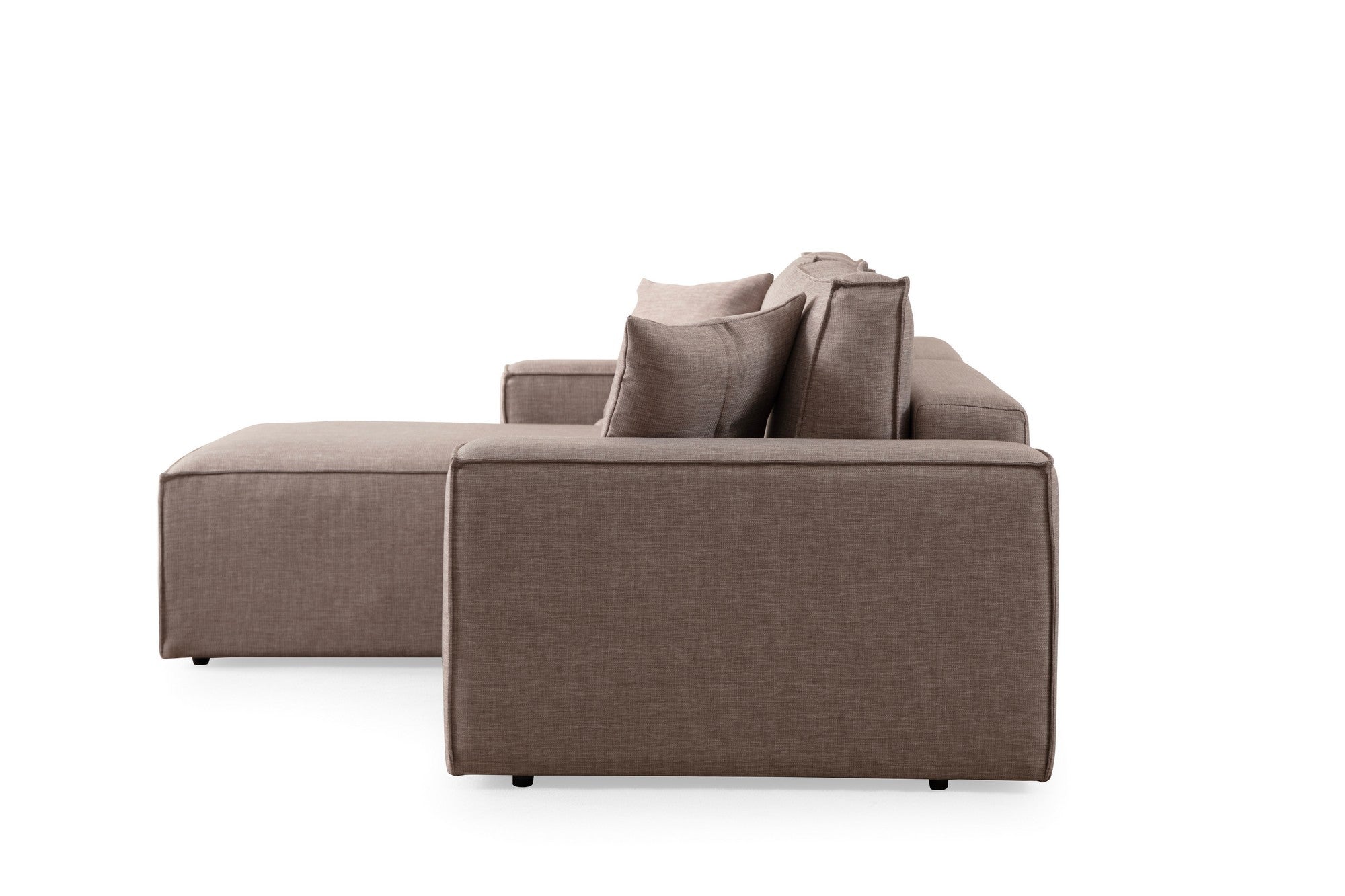Sofá-cama de canto elegante, marrom, 260 cm | Estrutura em madeira de faia e aglomerado, 100% poliéster | Mecanismo deslizante, espuma macia, tecido lavável a seco | Perfeito para espaços modernos