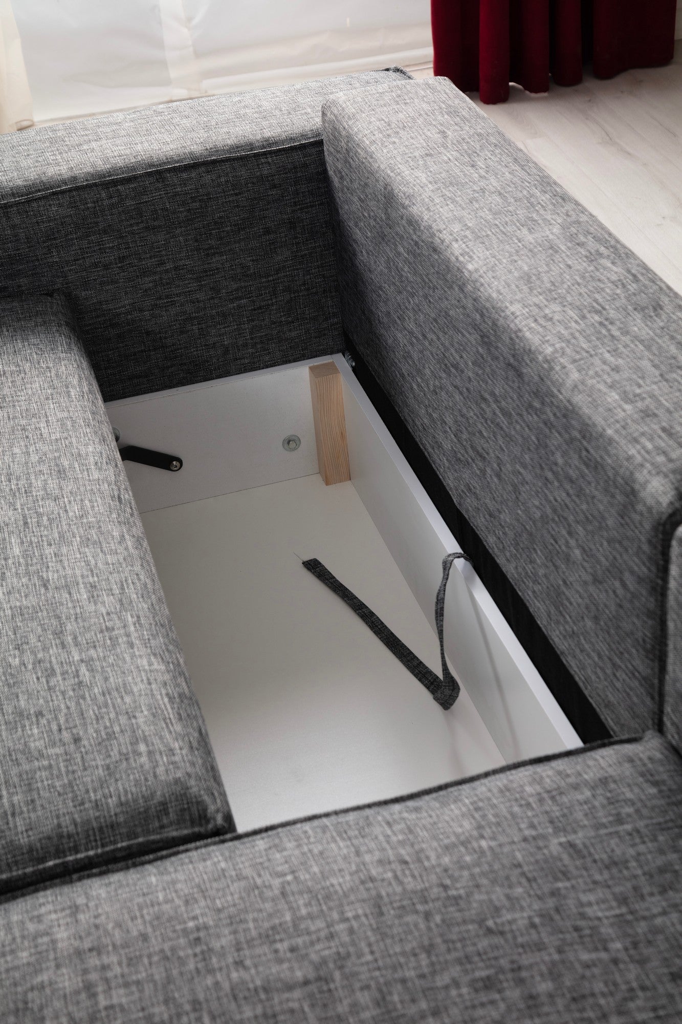 Sofá-cama de canto elegante, cinza escuro, 260 cm | Estrutura em madeira de faia e aglomerado, 100% poliéster | Mecanismo deslizante, espuma macia, perfeito para espaços modernos