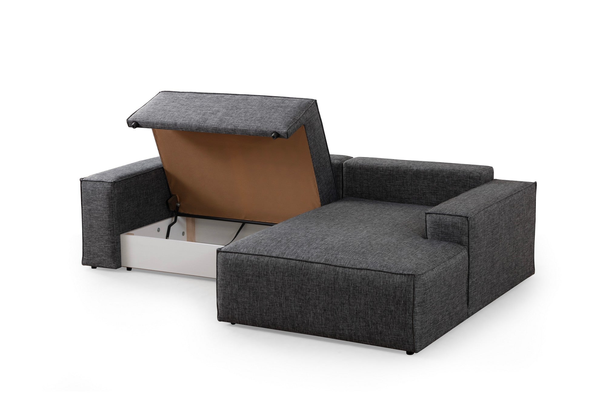 Sofá-cama de canto elegante, cinza escuro, 260 cm | Estrutura em madeira de faia e aglomerado, 100% poliéster | Mecanismo deslizante, espuma macia, perfeito para espaços modernos