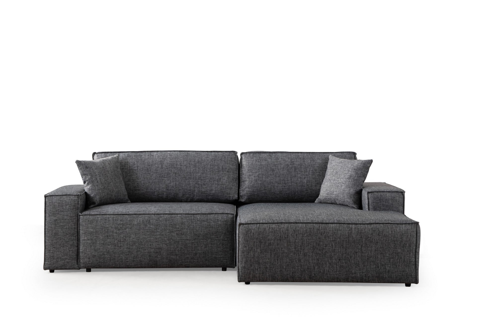 Sofá-cama de canto elegante, cinza escuro, 260 cm | Estrutura em madeira de faia e aglomerado, 100% poliéster | Mecanismo deslizante, espuma macia, perfeito para espaços modernos
