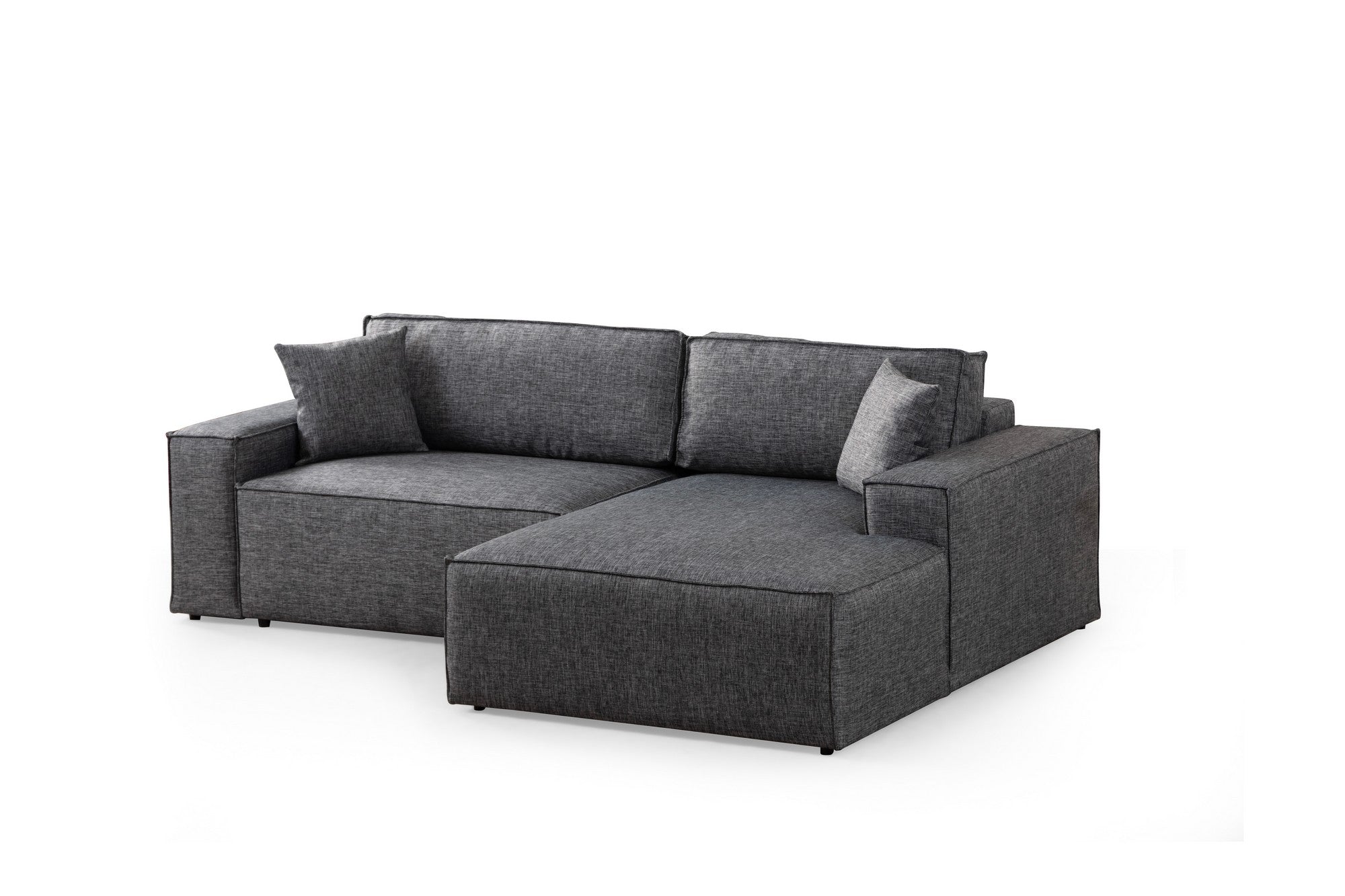 Sofá-cama de canto elegante, cinza escuro, 260 cm | Estrutura em madeira de faia e aglomerado, 100% poliéster | Mecanismo deslizante, espuma macia, perfeito para espaços modernos
