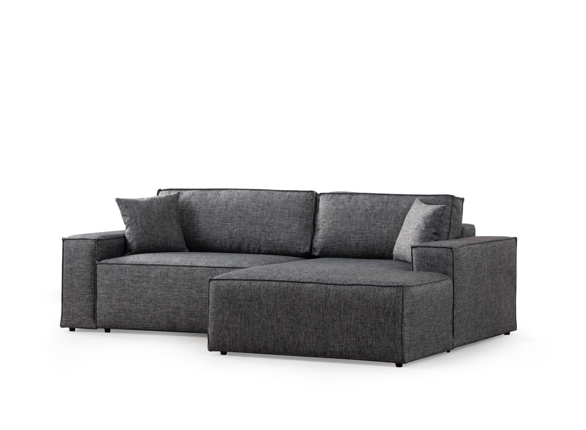 Sofá-cama de canto elegante, cinza escuro, 260 cm | Estrutura em madeira de faia e aglomerado, 100% poliéster | Mecanismo deslizante, espuma macia, perfeito para espaços modernos