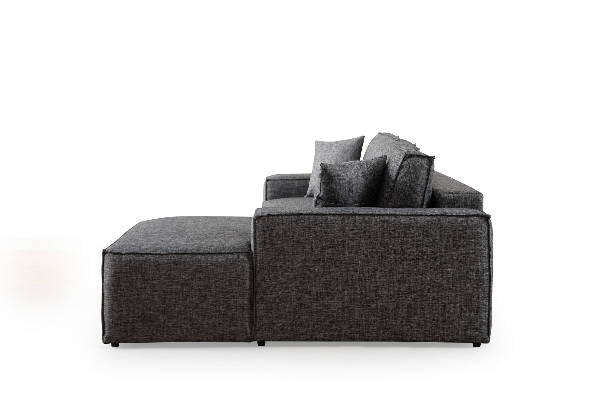 Sofá-cama de canto elegante, cinza escuro, 260 cm | Estrutura em madeira de faia e aglomerado, 100% poliéster | Mecanismo deslizante, espuma macia, perfeito para espaços modernos