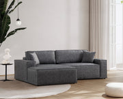 Sofá-cama de canto elegante, cinza escuro, 260 cm | Estrutura em madeira de faia e aglomerado, 100% poliéster | Mecanismo deslizante, espuma confortável, perfeito para espaços modernos