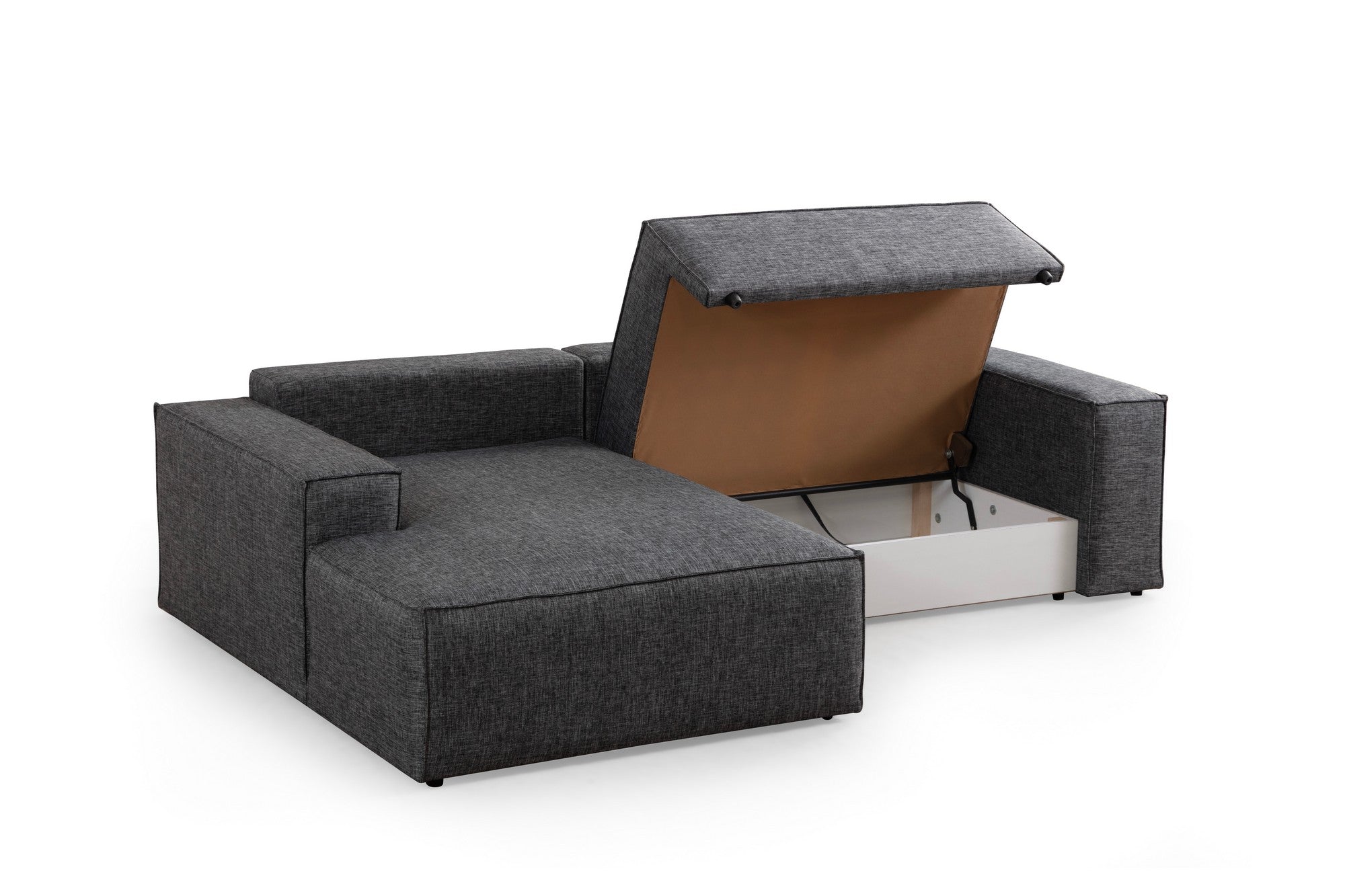 Sofá-cama de canto elegante, cinza escuro, 260 cm | Estrutura em madeira de faia e aglomerado, 100% poliéster | Mecanismo deslizante, espuma confortável, perfeito para espaços modernos