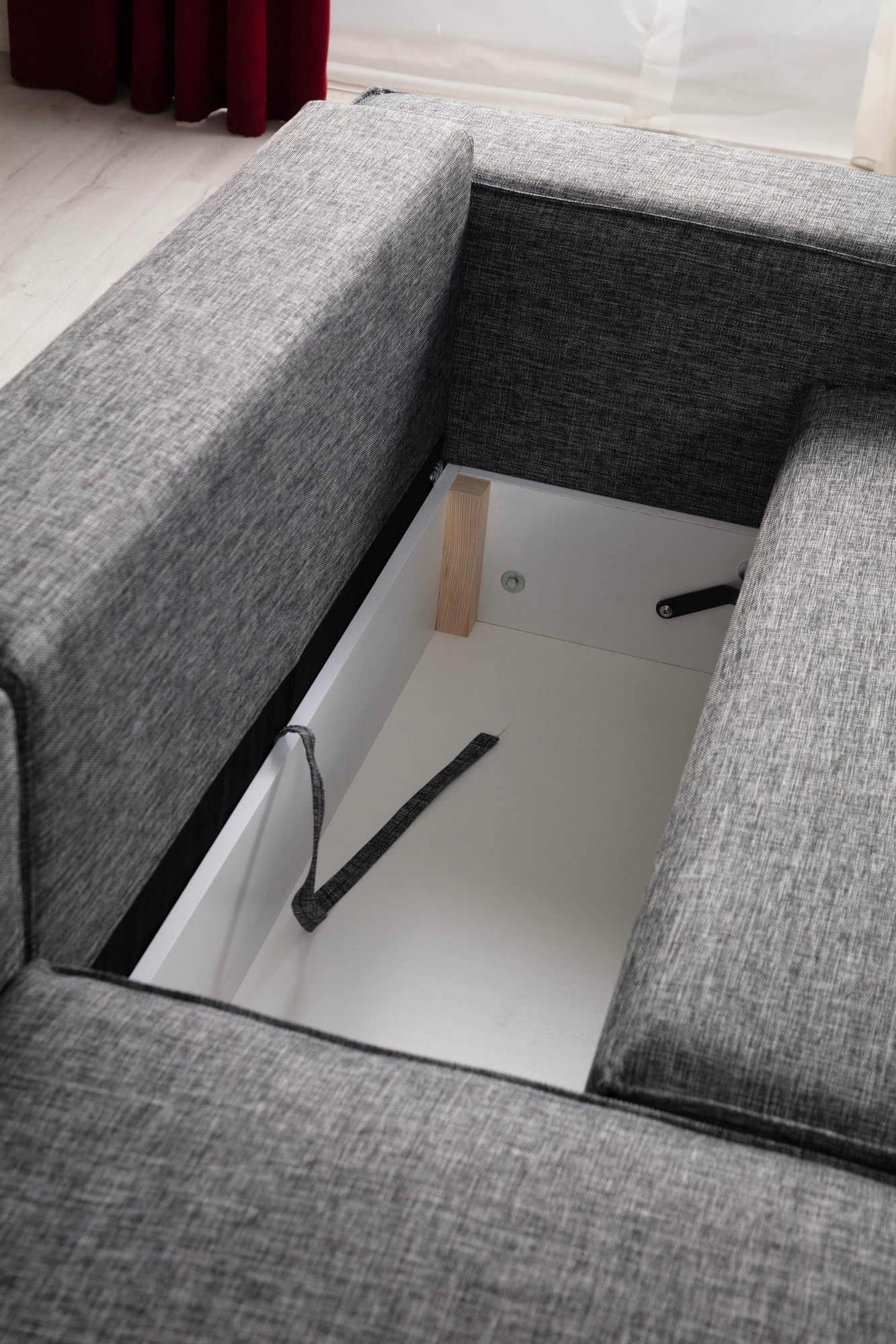 Sofá-cama de canto elegante, cinza escuro, 260 cm | Estrutura em madeira de faia e aglomerado, 100% poliéster | Mecanismo deslizante, espuma confortável, perfeito para espaços modernos