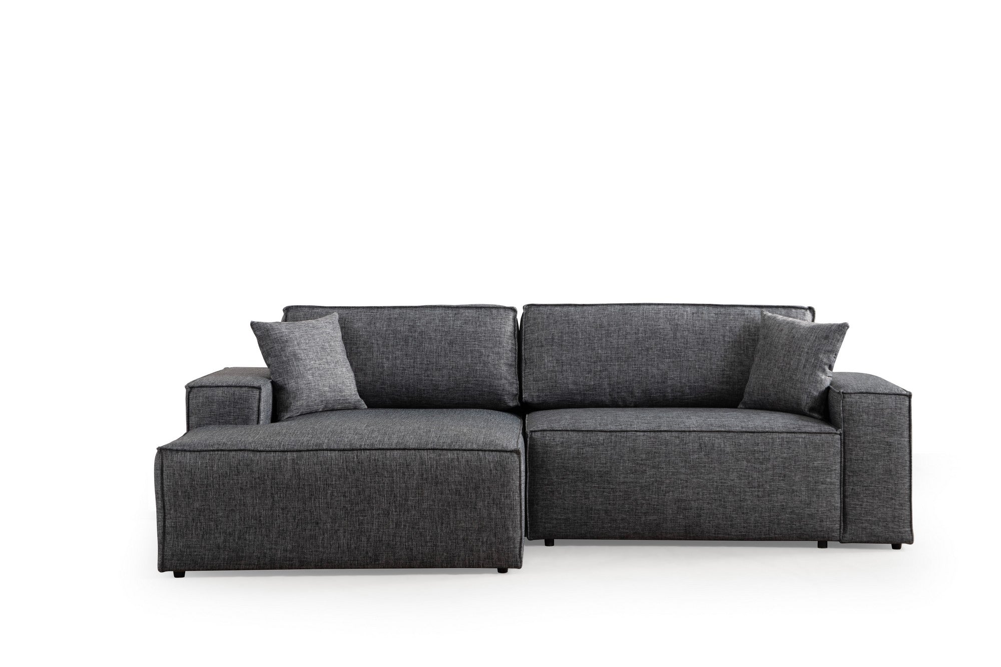 Sofá-cama de canto elegante, cinza escuro, 260 cm | Estrutura em madeira de faia e aglomerado, 100% poliéster | Mecanismo deslizante, espuma confortável, perfeito para espaços modernos