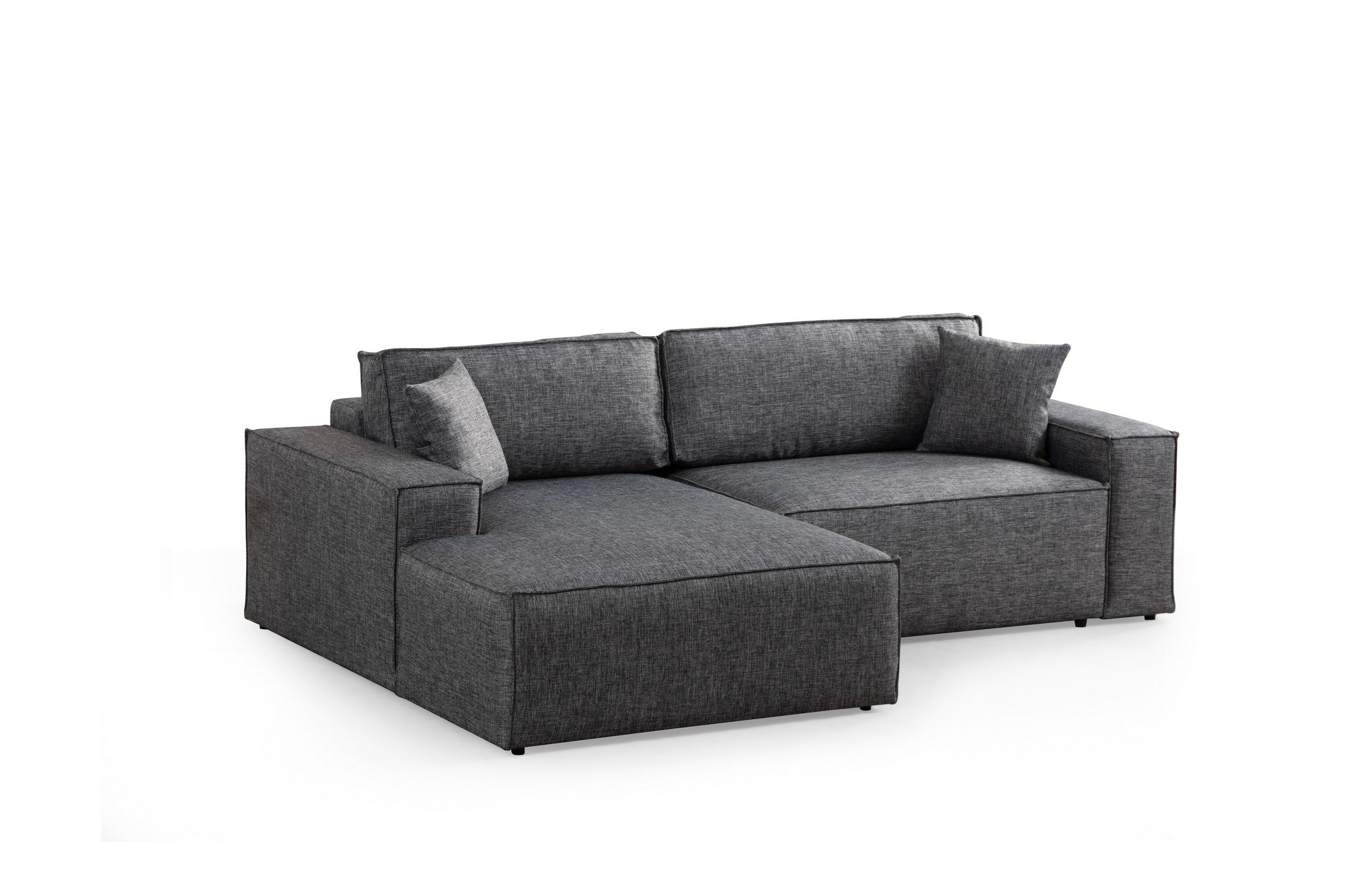 Sofá-cama de canto elegante, cinza escuro, 260 cm | Estrutura em madeira de faia e aglomerado, 100% poliéster | Mecanismo deslizante, espuma confortável, perfeito para espaços modernos