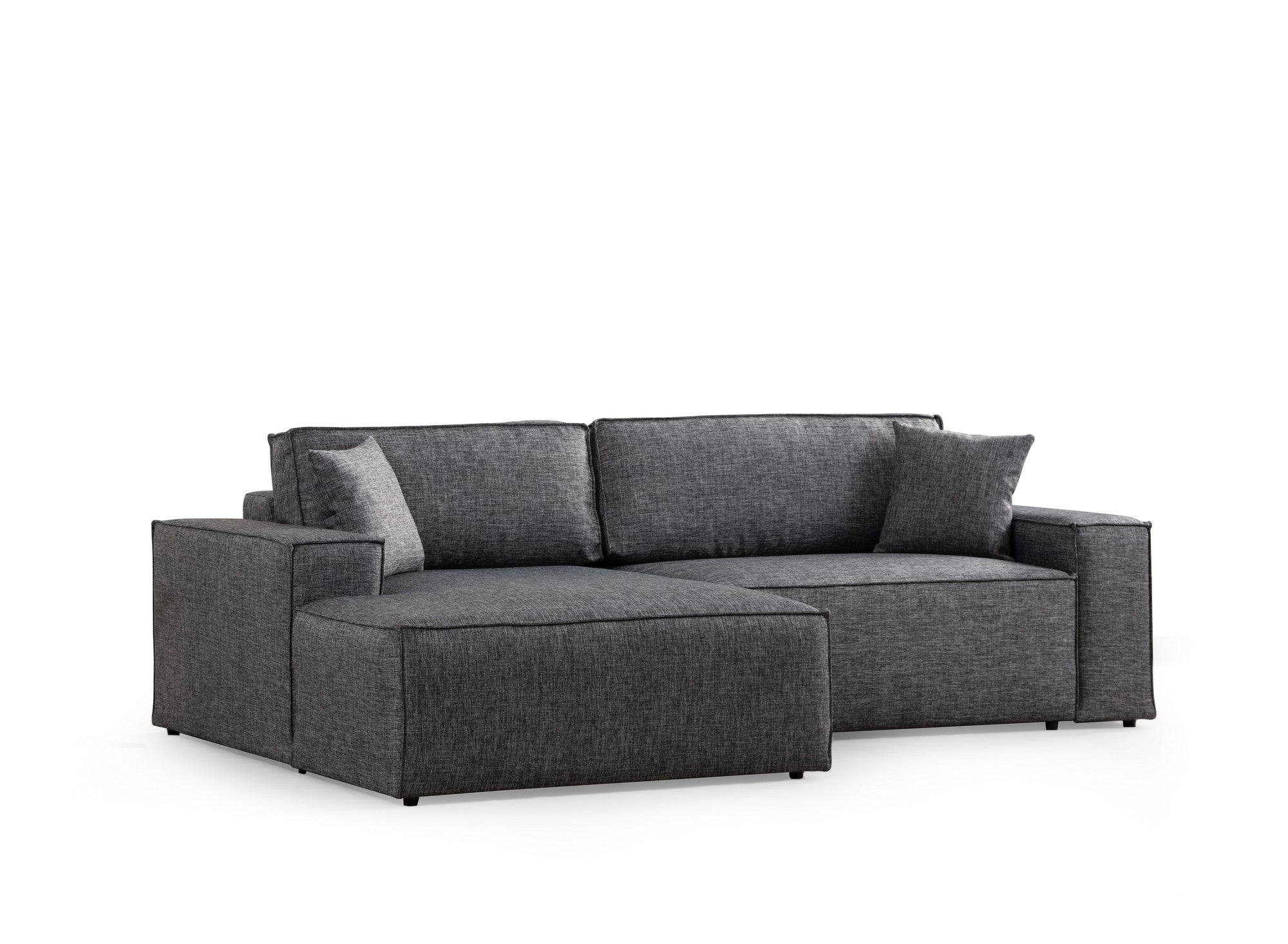 Sofá-cama de canto elegante, cinza escuro, 260 cm | Estrutura em madeira de faia e aglomerado, 100% poliéster | Mecanismo deslizante, espuma confortável, perfeito para espaços modernos